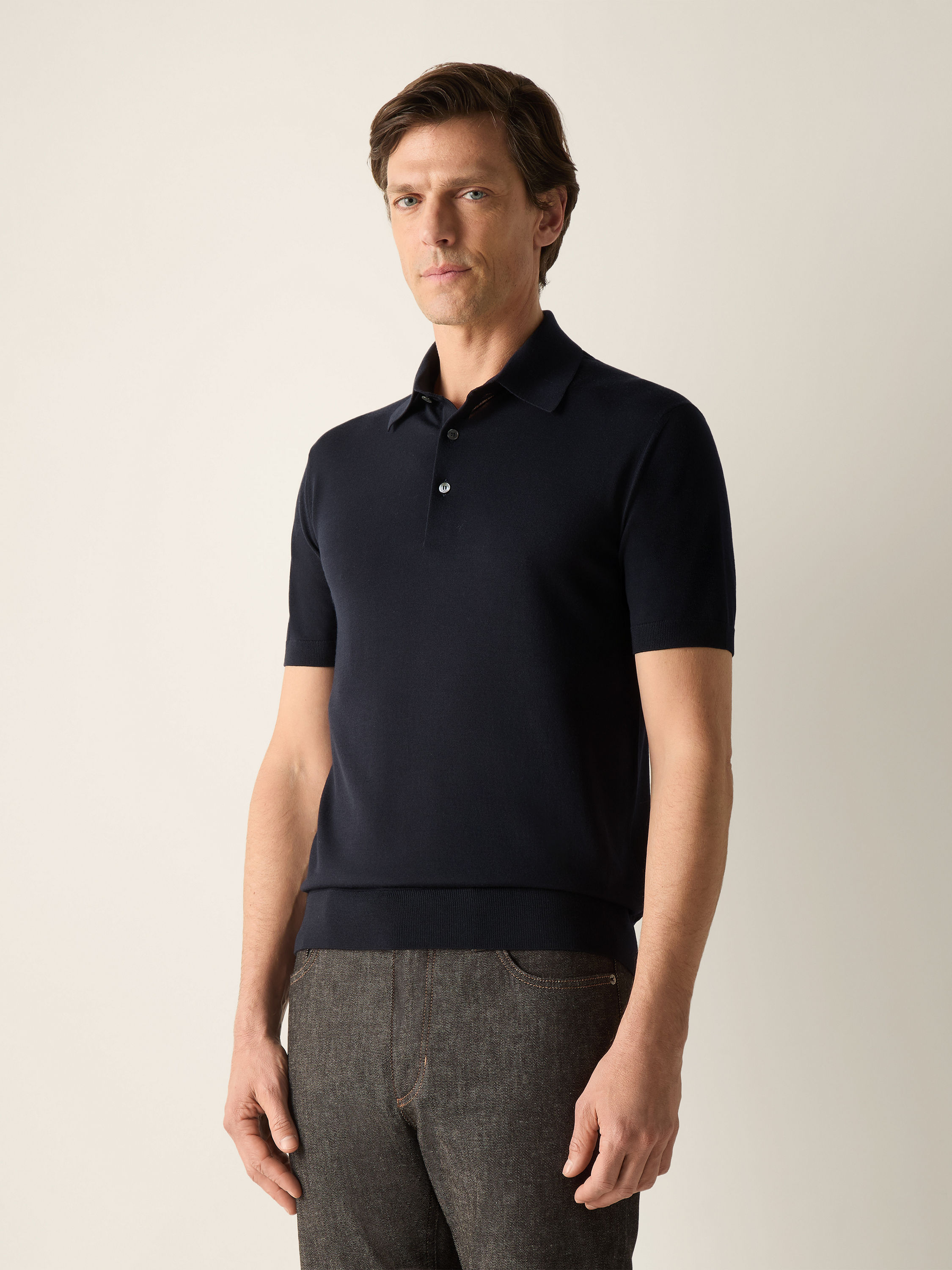 Navy Blue Trofeo 15milmil15 Wool Polo Shirt Product detail photo #2