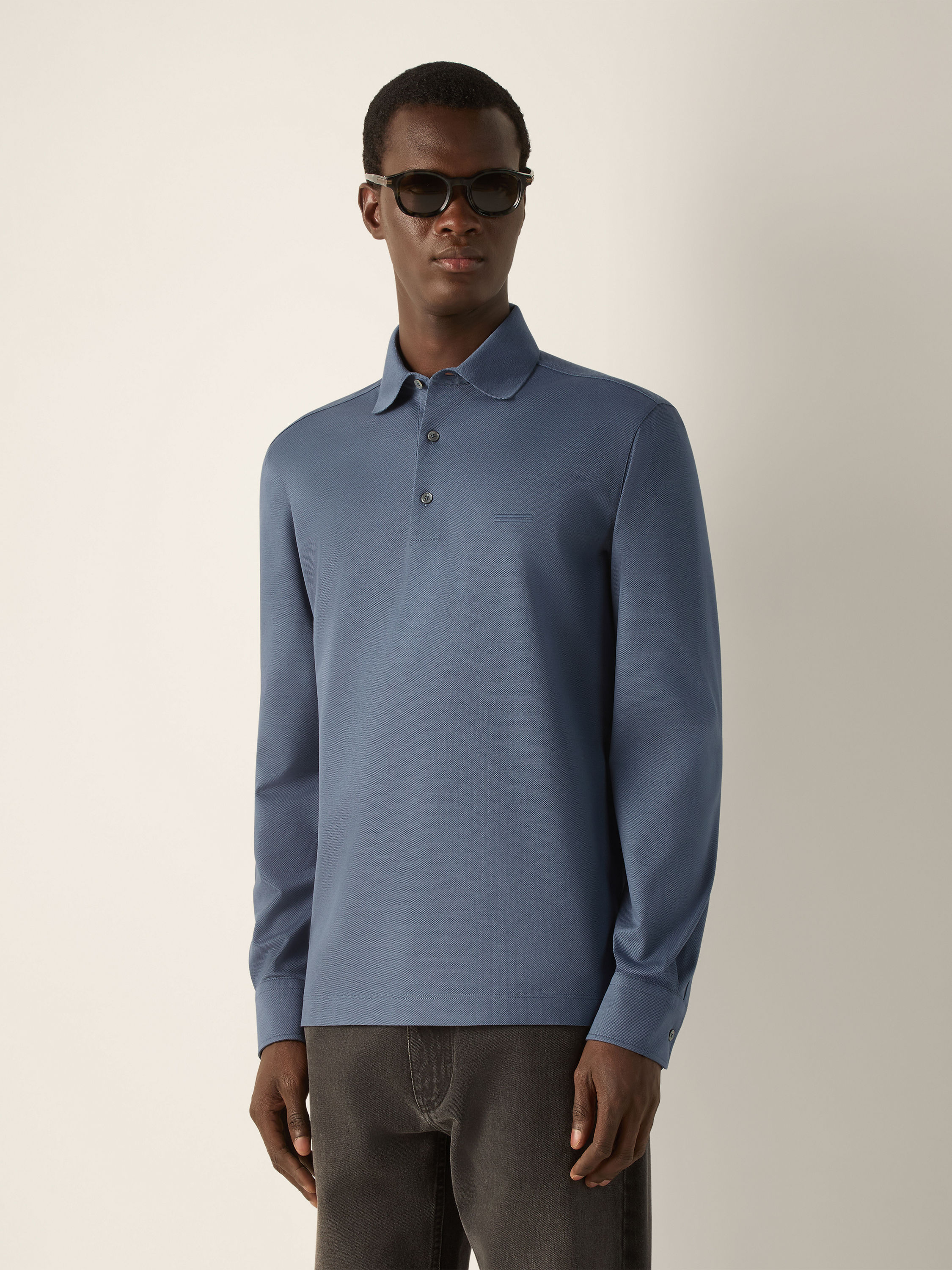 Light Blue Cotton Piquet Polo Shirt Product detail photo #2