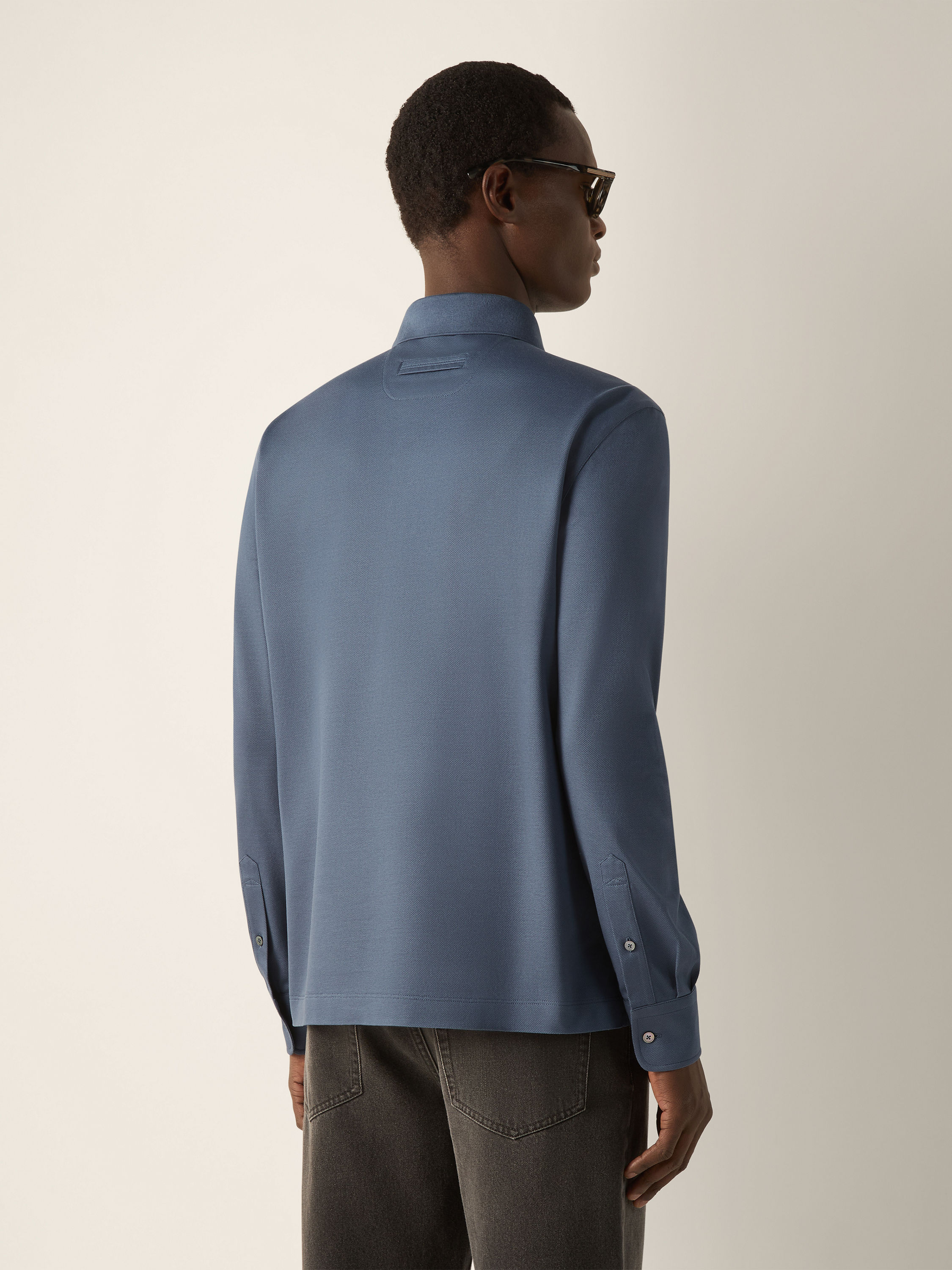 Light Blue Cotton Piquet Polo Shirt Product detail photo #3