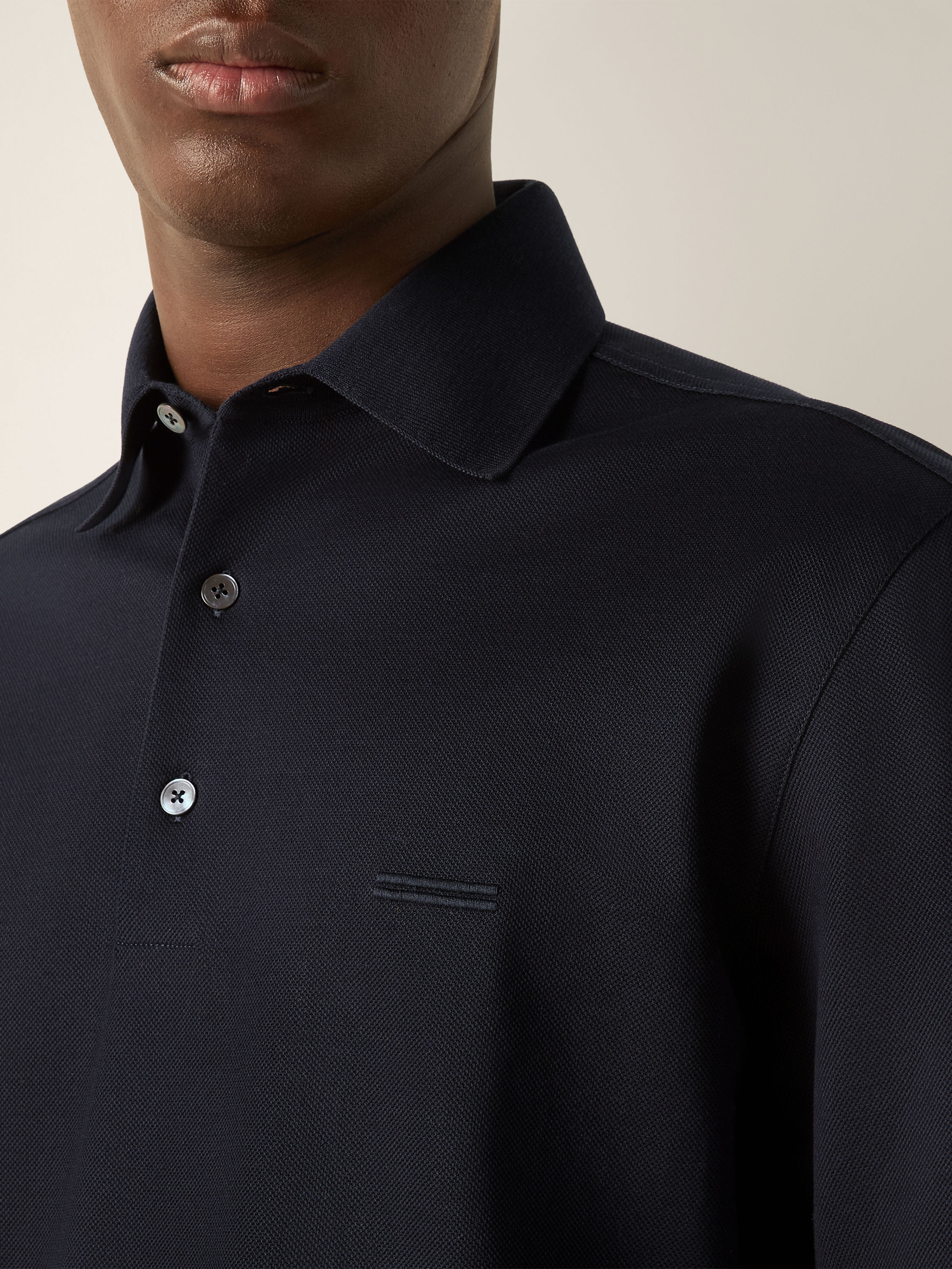 Navy Blue Cotton Piquet Polo Shirt Product detail photo #1