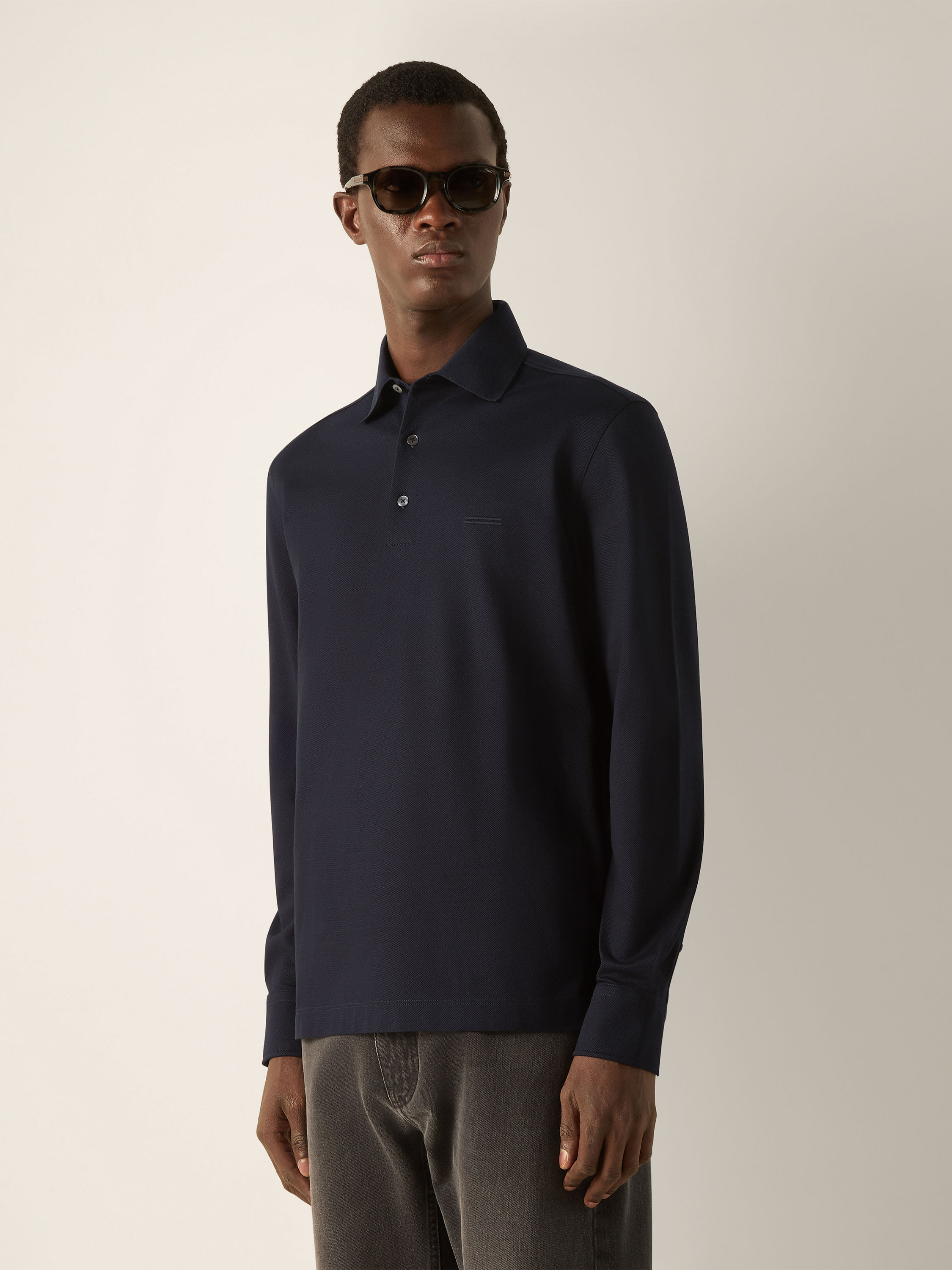 Navy Blue Cotton Piquet Polo Shirt Product detail photo #2