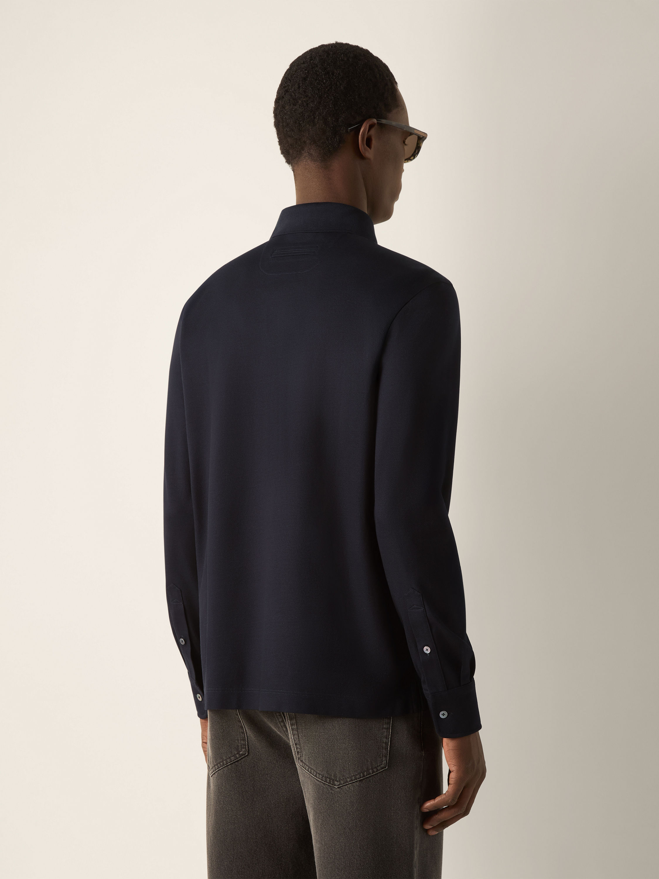 Navy Blue Cotton Piquet Polo Shirt Product detail photo #3