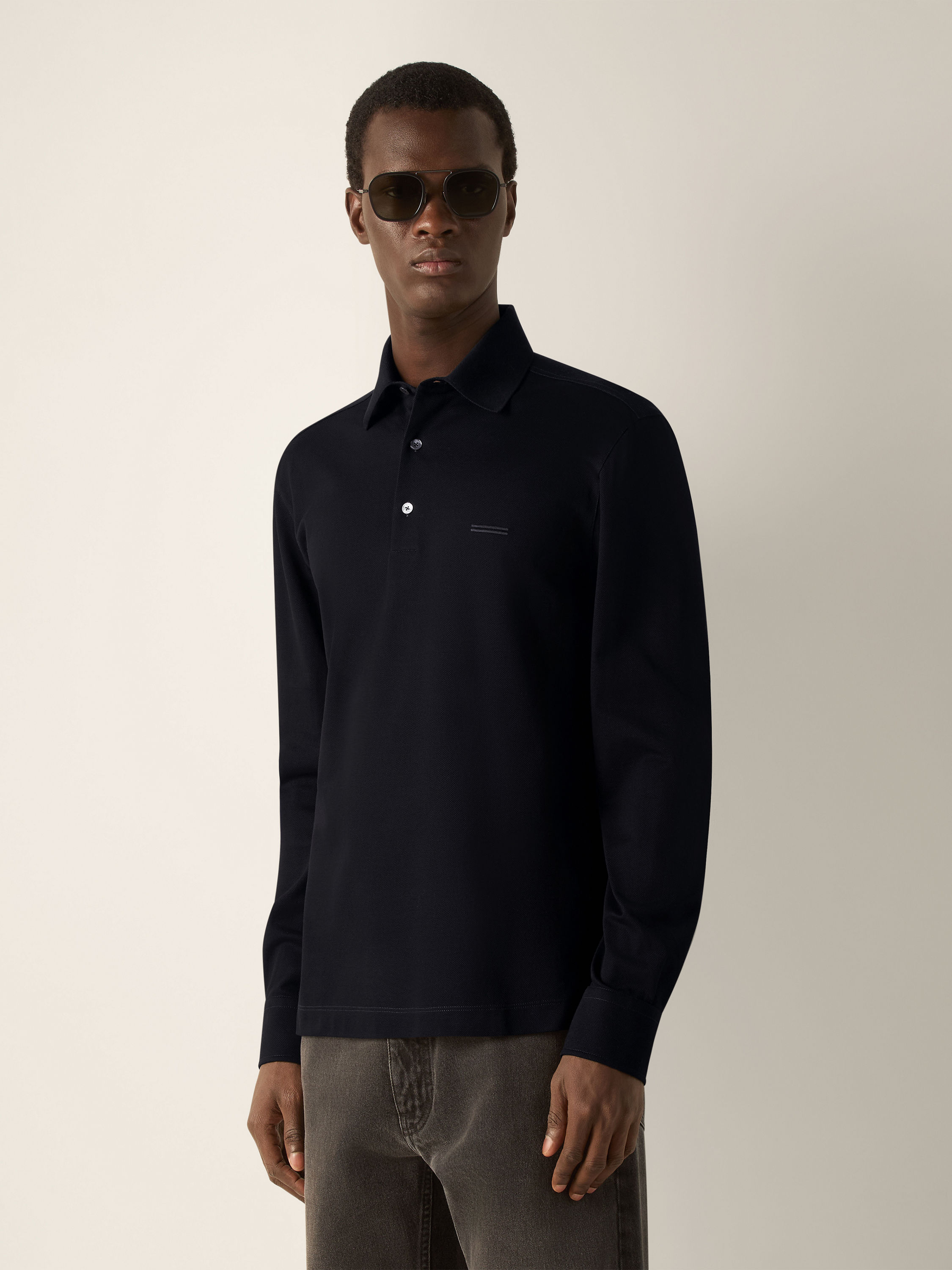 Black Cotton Piquet Polo Shirt Product detail photo #2