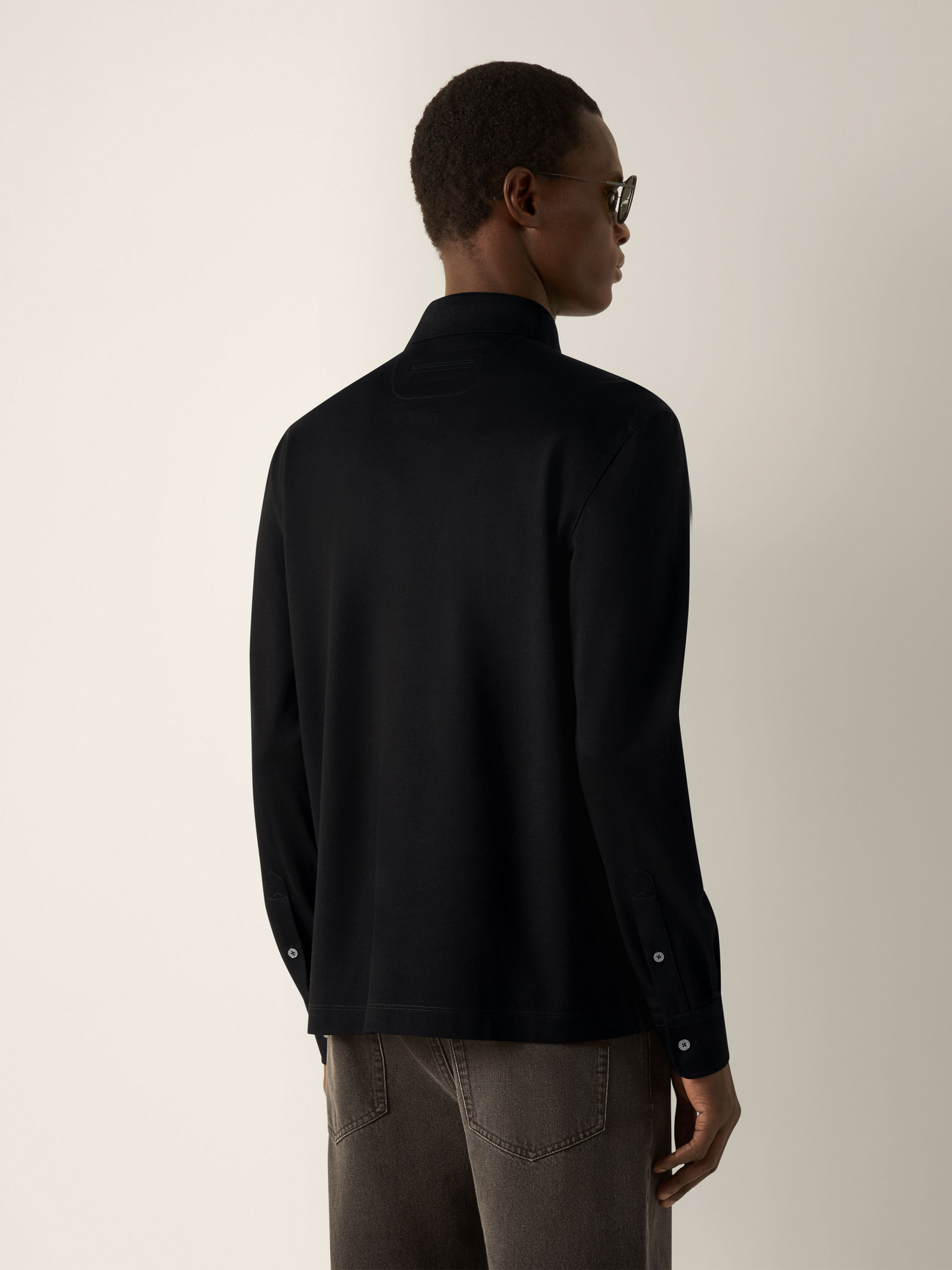 Black Cotton Piquet Polo Shirt Product detail photo #3