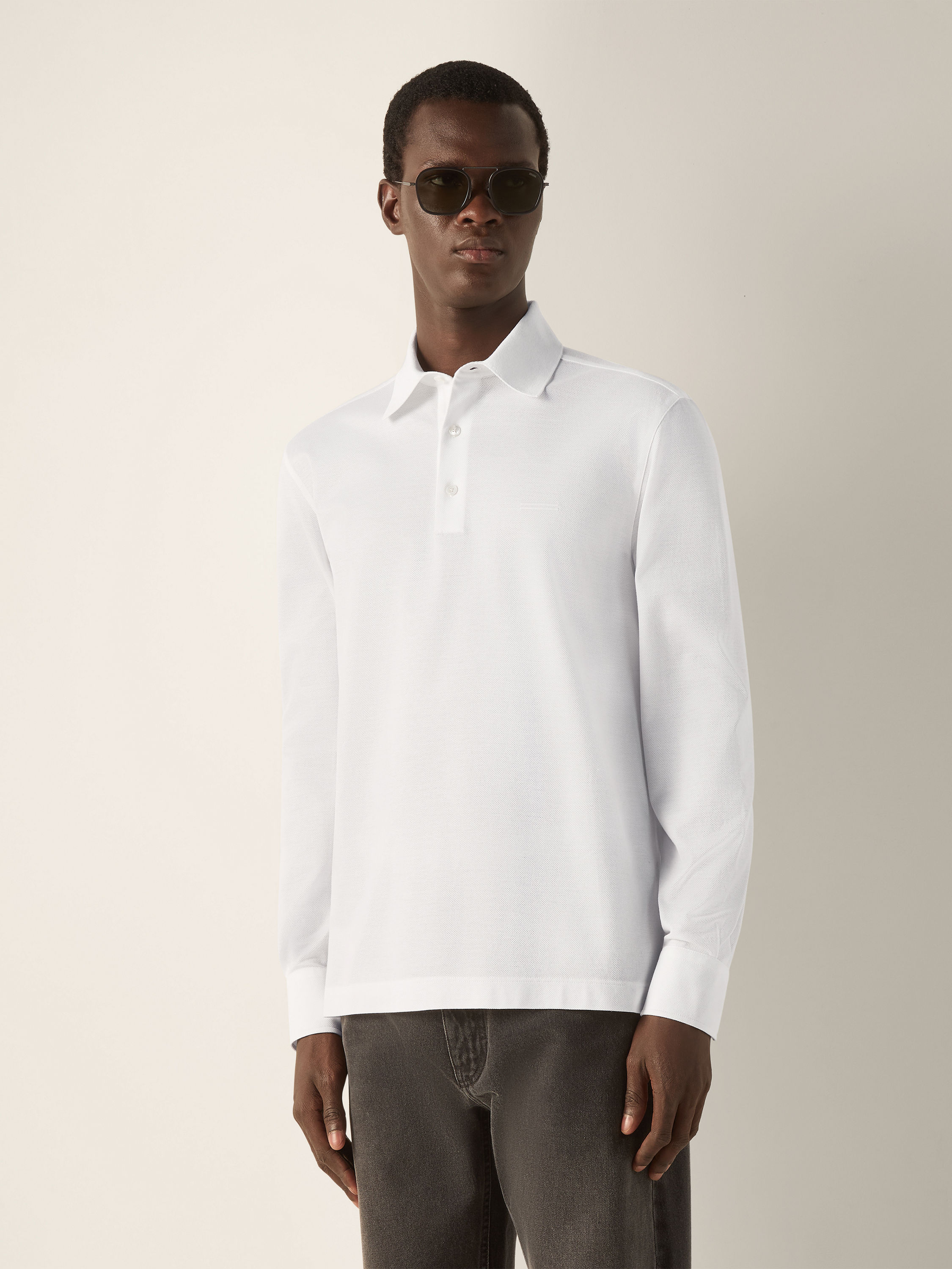 Optical White Cotton Piquet Polo Shirt Product detail photo #2