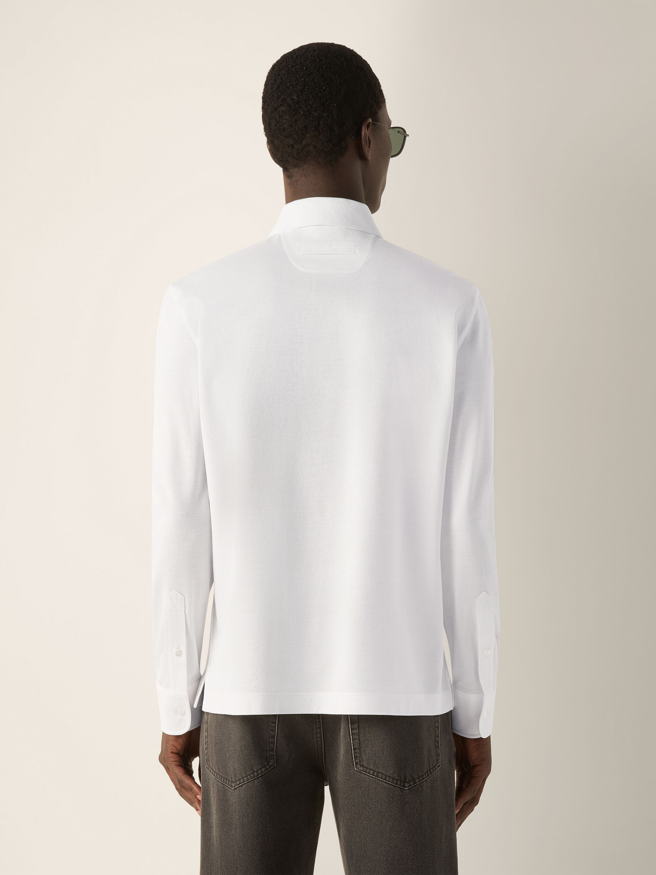 Optical White Cotton Piquet Polo Shirt Product detail photo #3