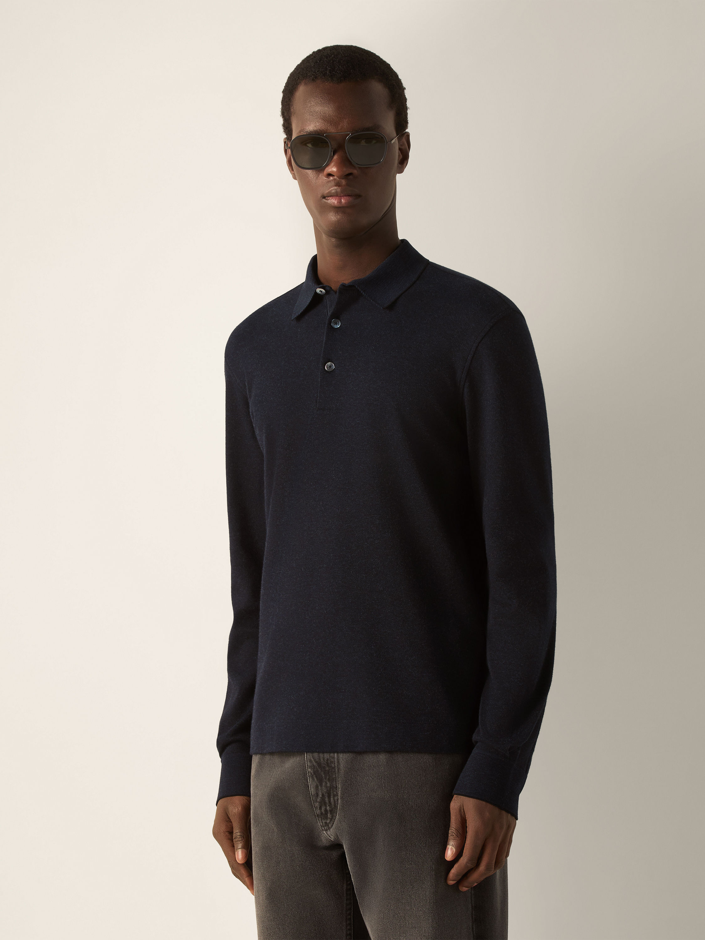 Navy Blue Cotton Polo Shirt Product detail photo #2