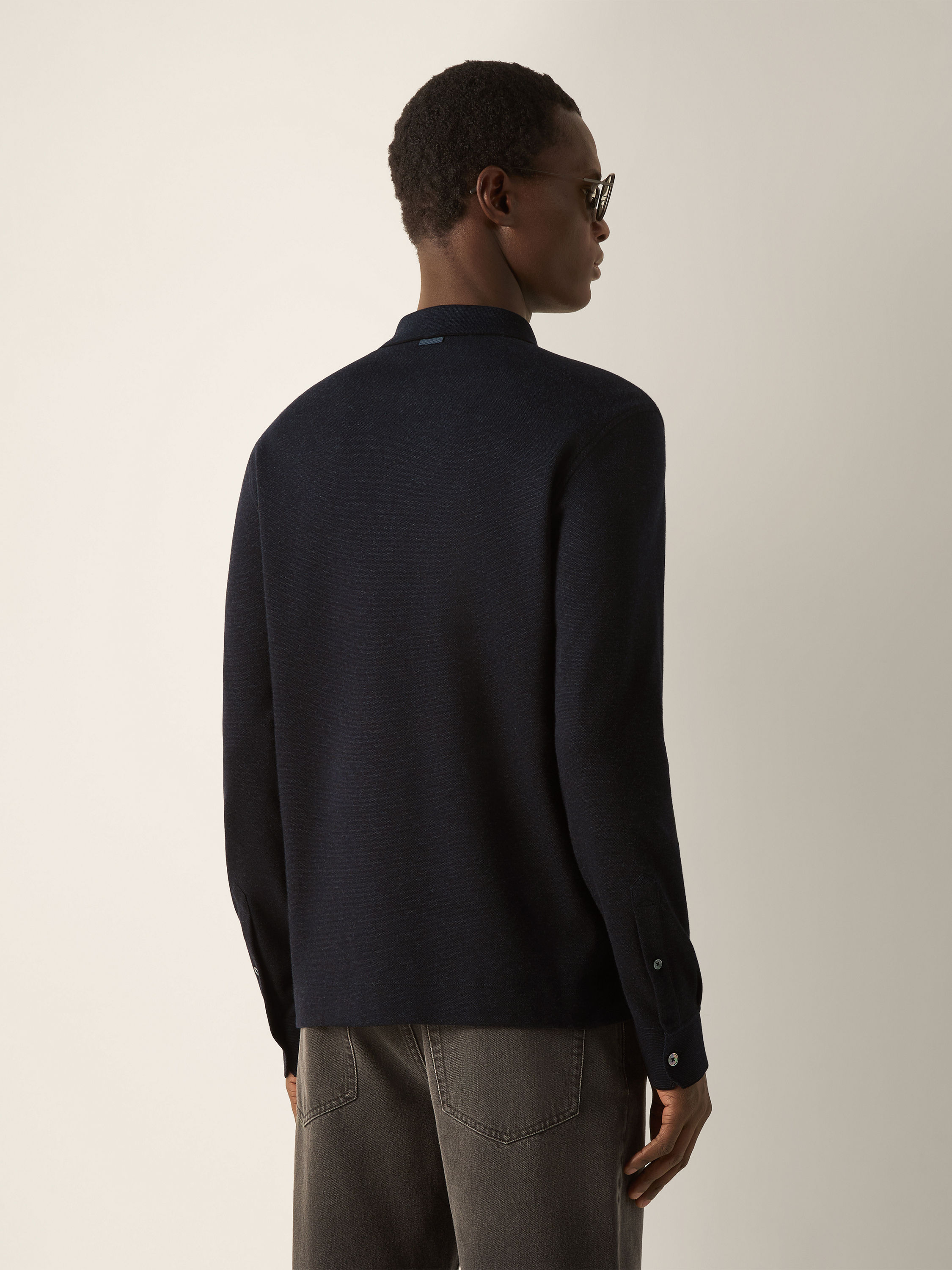 Navy Blue Cotton Polo Shirt Product detail photo #3