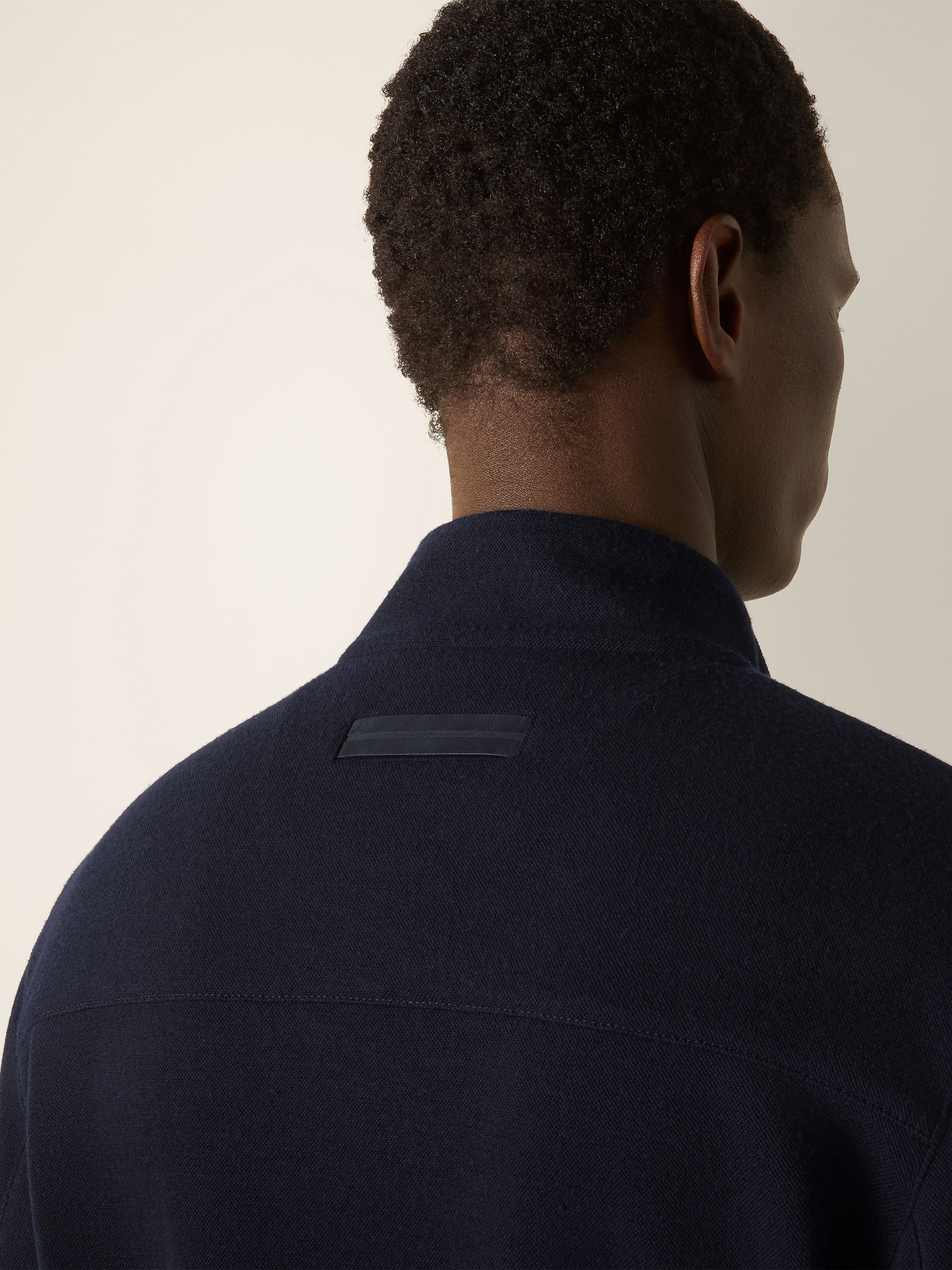 Navy Blue Wool Cotton and Silk Full Zip Sweatshirt Product detail photo #1