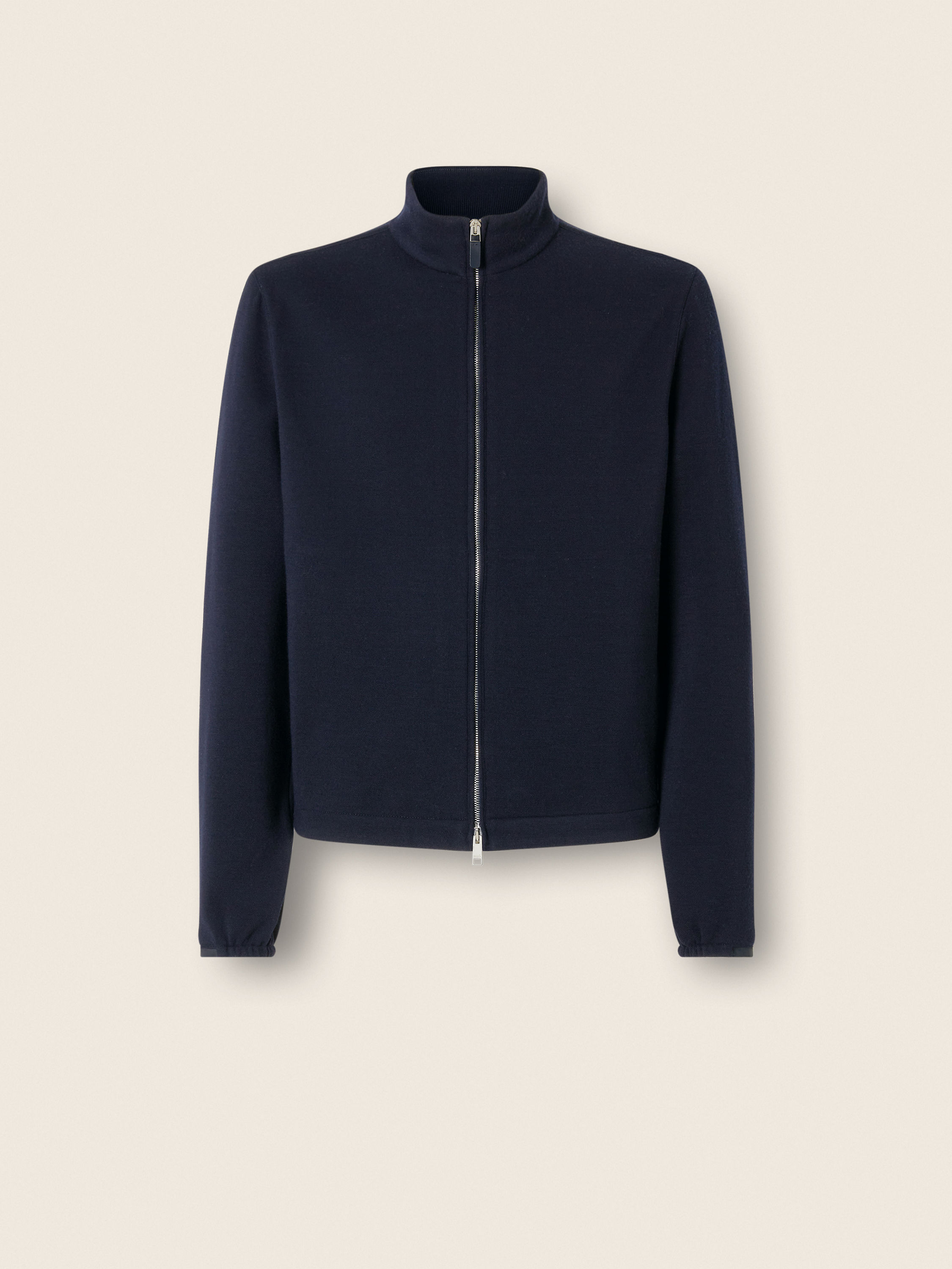 Navy Blue Wool Cotton and Silk Full Zip Sweatshirt Main product photo