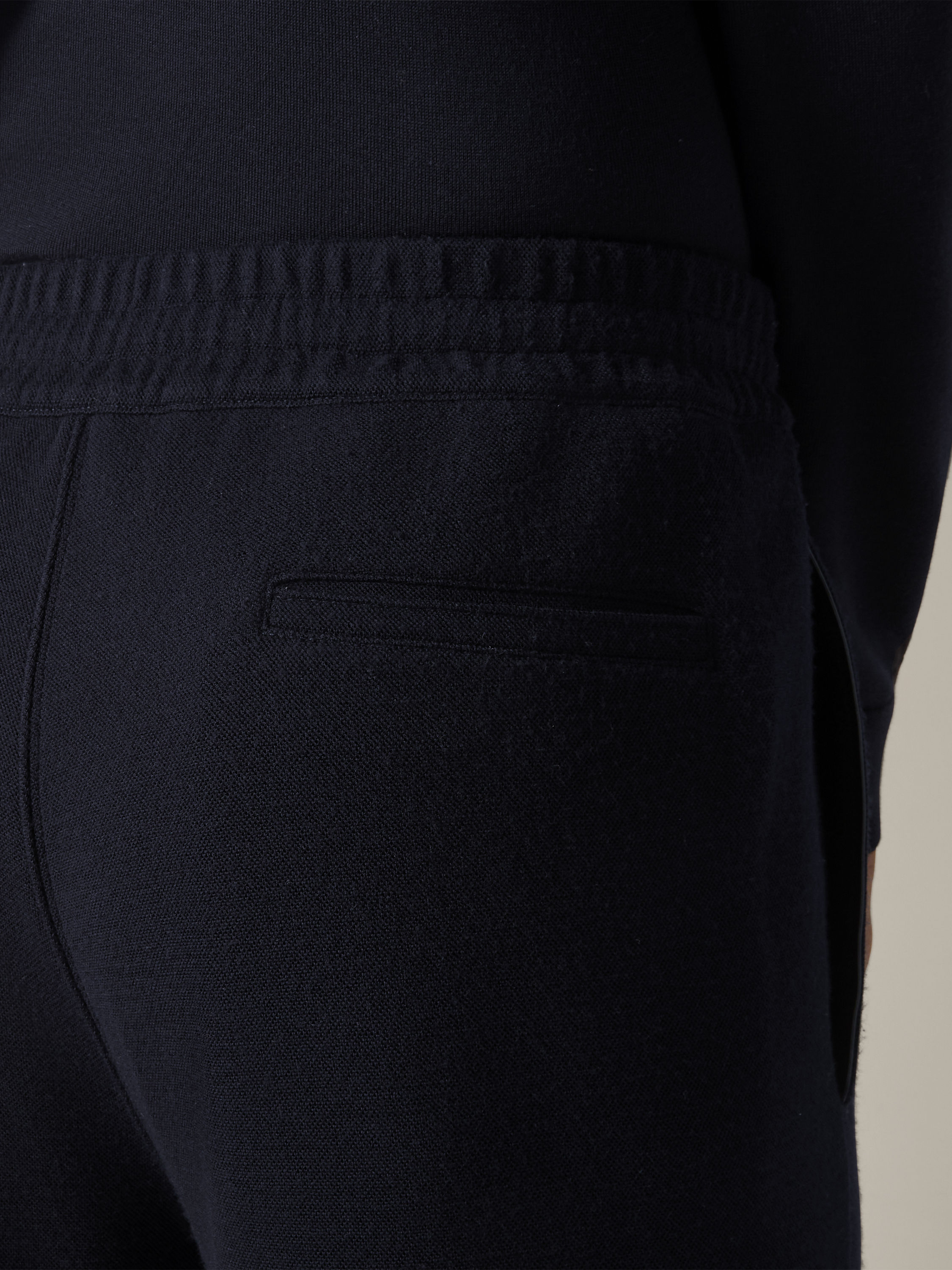 Navy Blue Wool Cotton and Silk Joggers Product detail photo #1