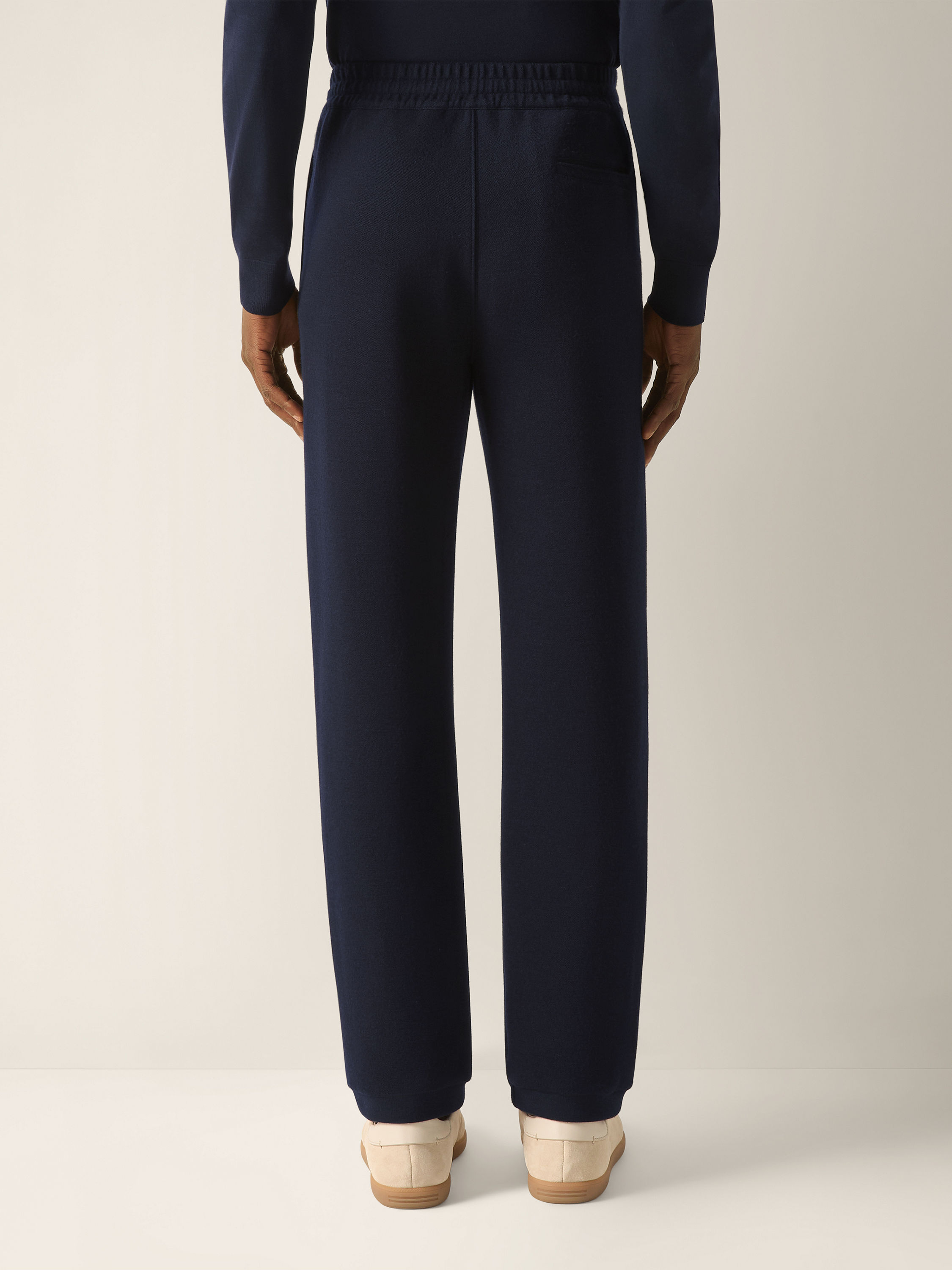Navy Blue Wool Cotton and Silk Joggers Product detail photo #5