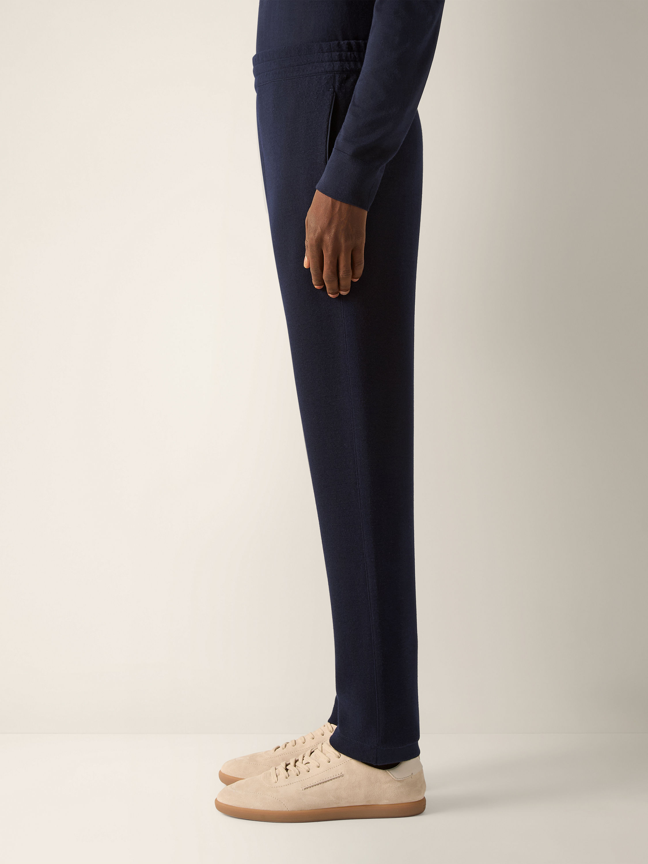 Navy Blue Wool Cotton and Silk Joggers Product detail photo #3