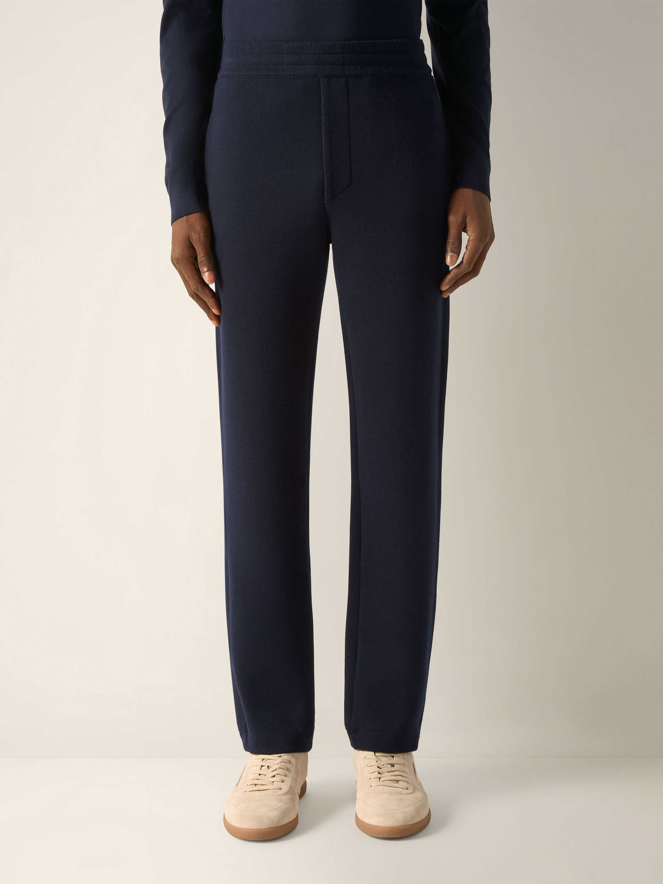 Navy Blue Wool Cotton and Silk Joggers Product detail photo #4