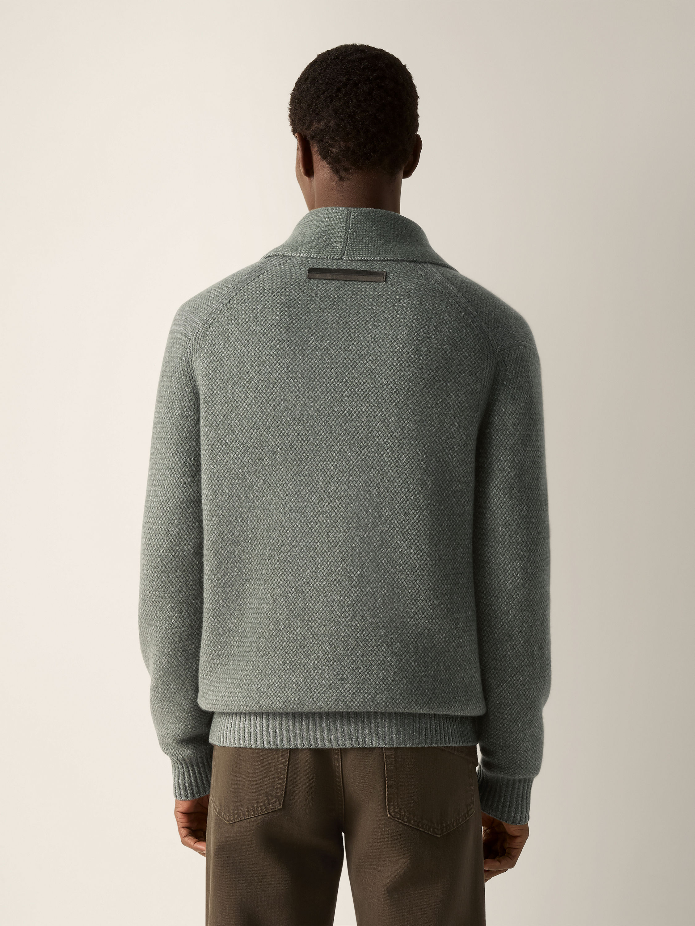 Light Green and Grey Mélange Cashmere and Wool Jacket Product detail photo #5