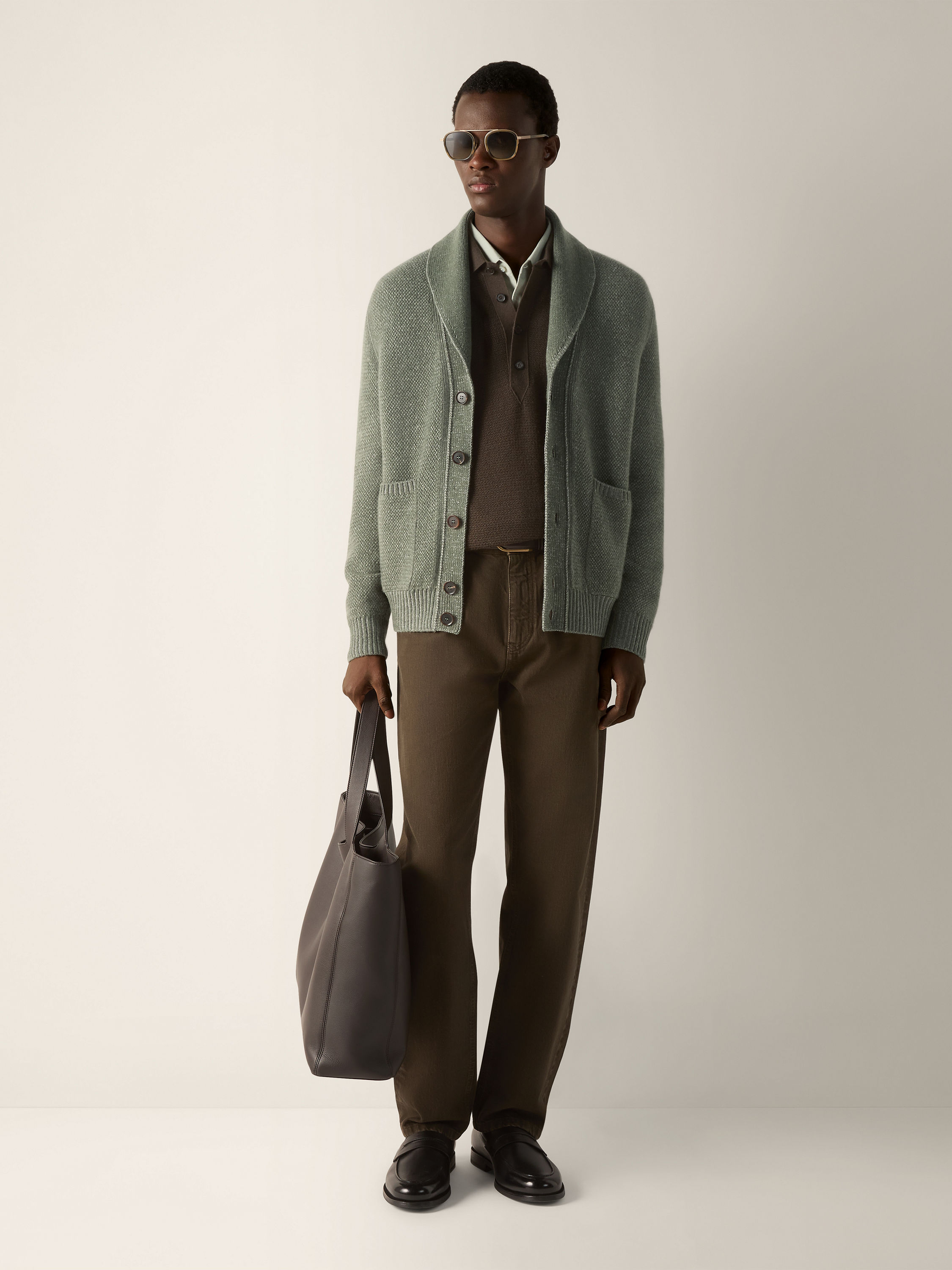 Light Green and Grey Mélange Cashmere and Wool Jacket Product detail photo #2