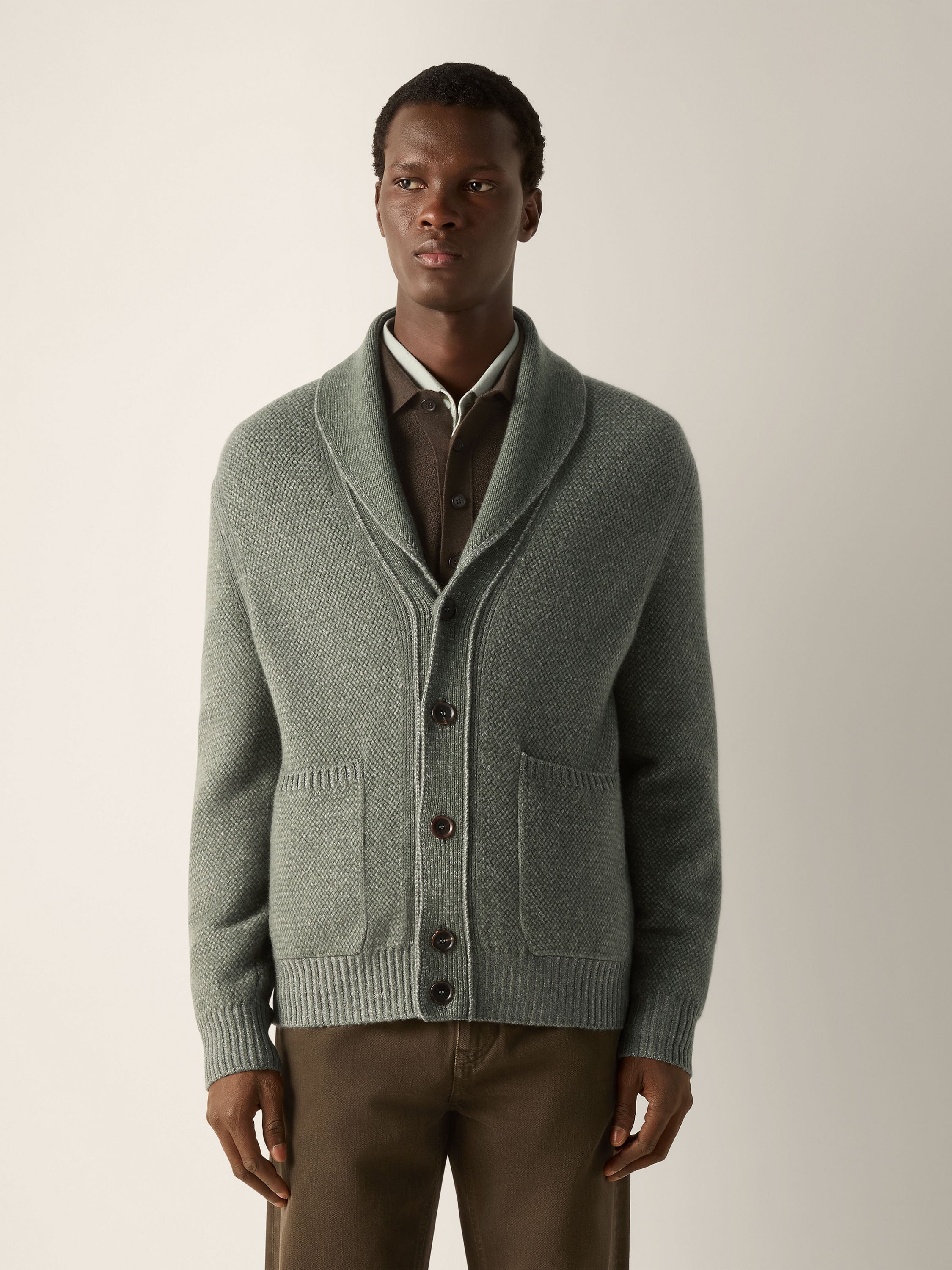 Light Green and Grey Mélange Cashmere and Wool Jacket Product detail photo #3