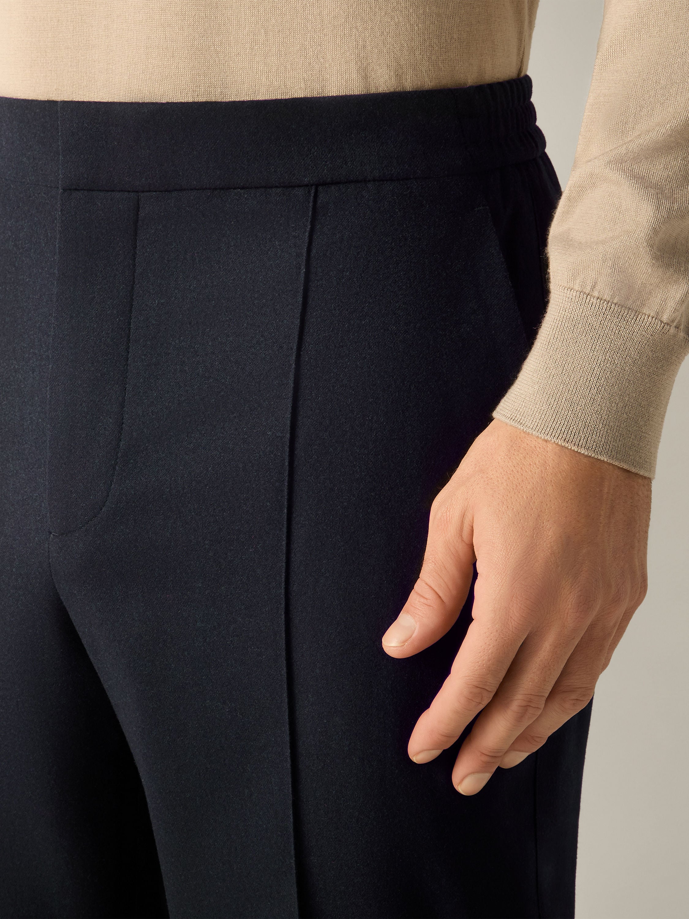Navy Blue Wool Silk and Cashmere Pants Product detail photo #1