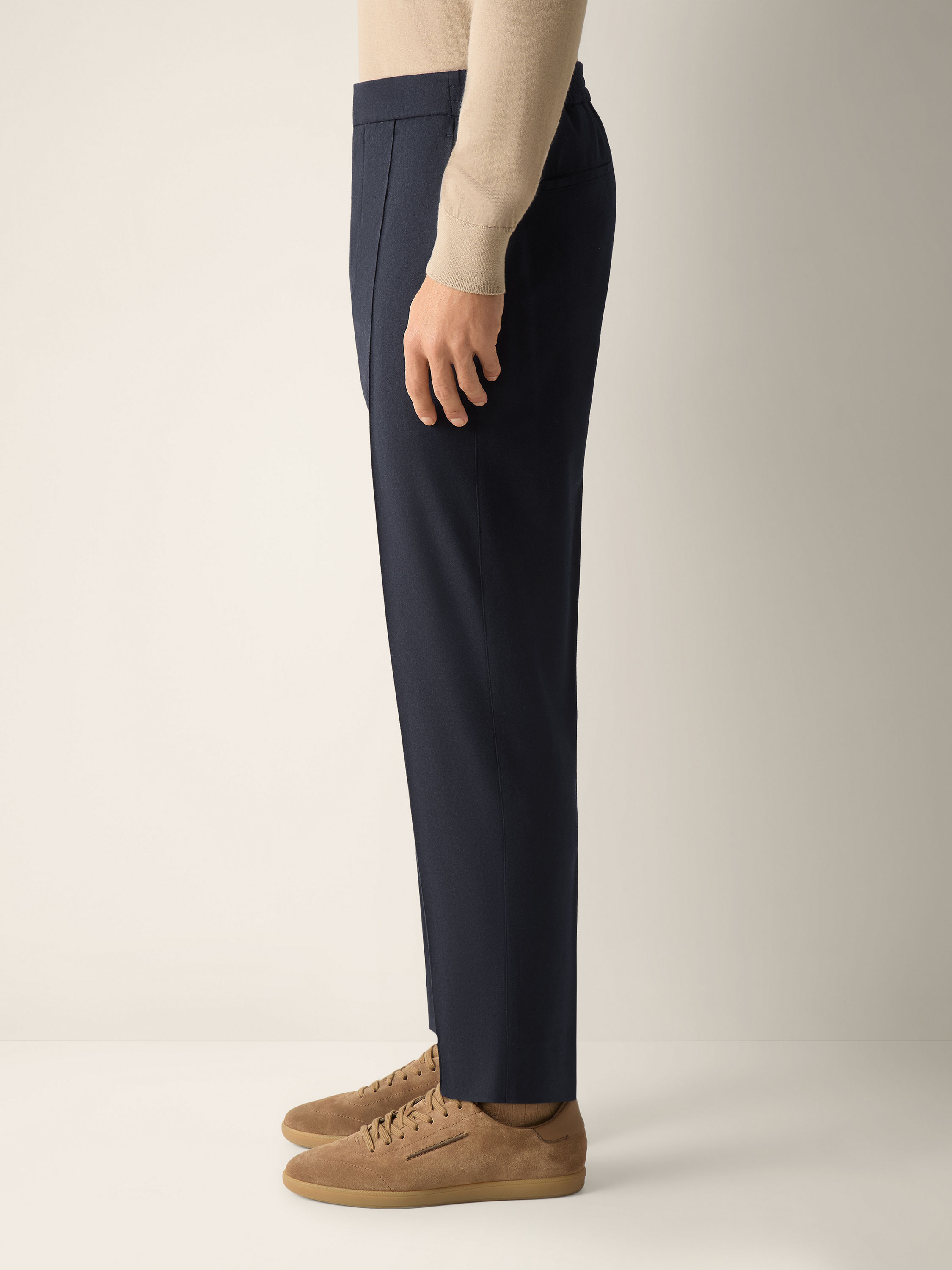 Navy Blue Wool Silk and Cashmere Pants Product detail photo #3