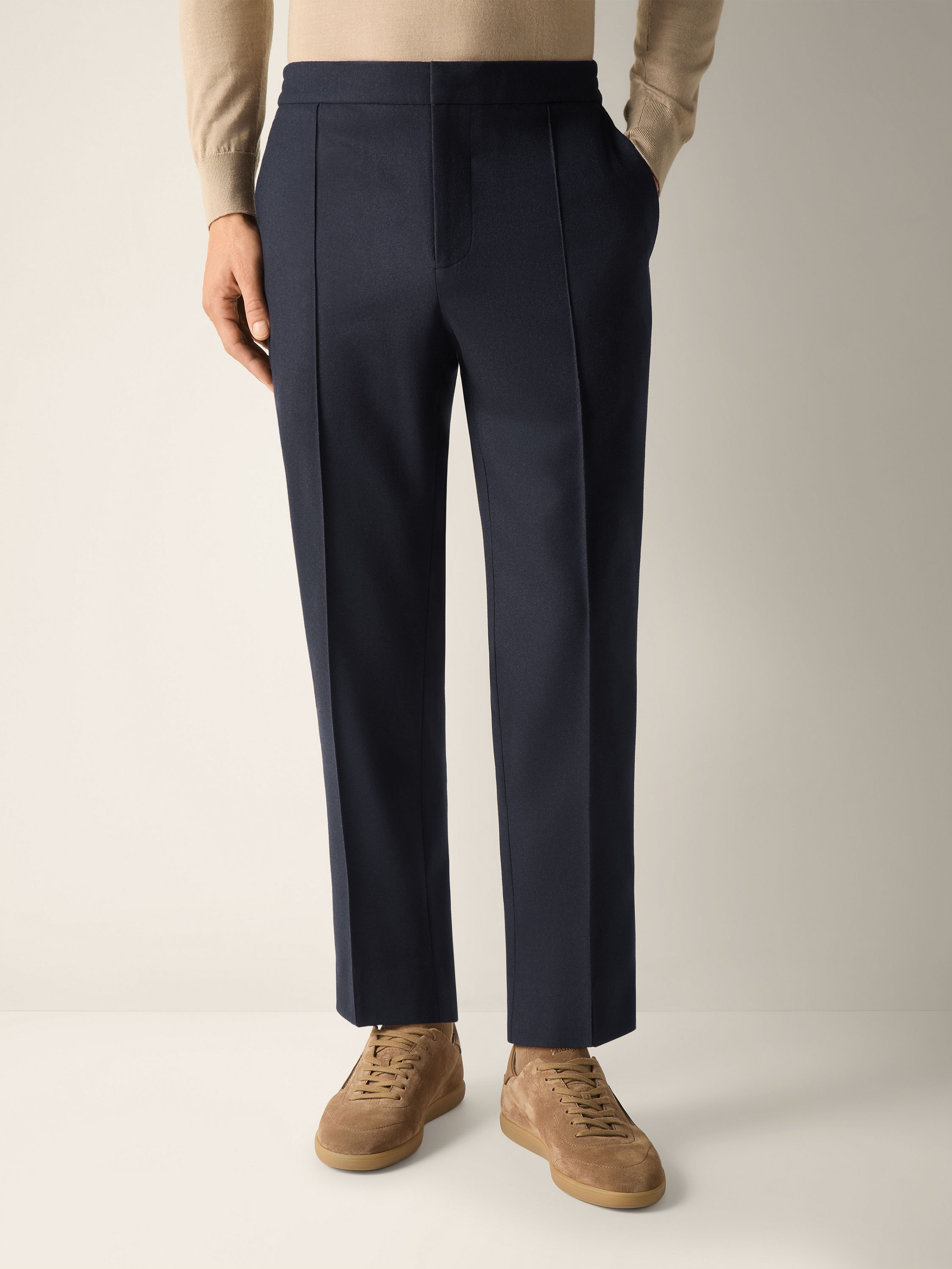 Navy Blue Wool Silk and Cashmere Pants Product detail photo #4
