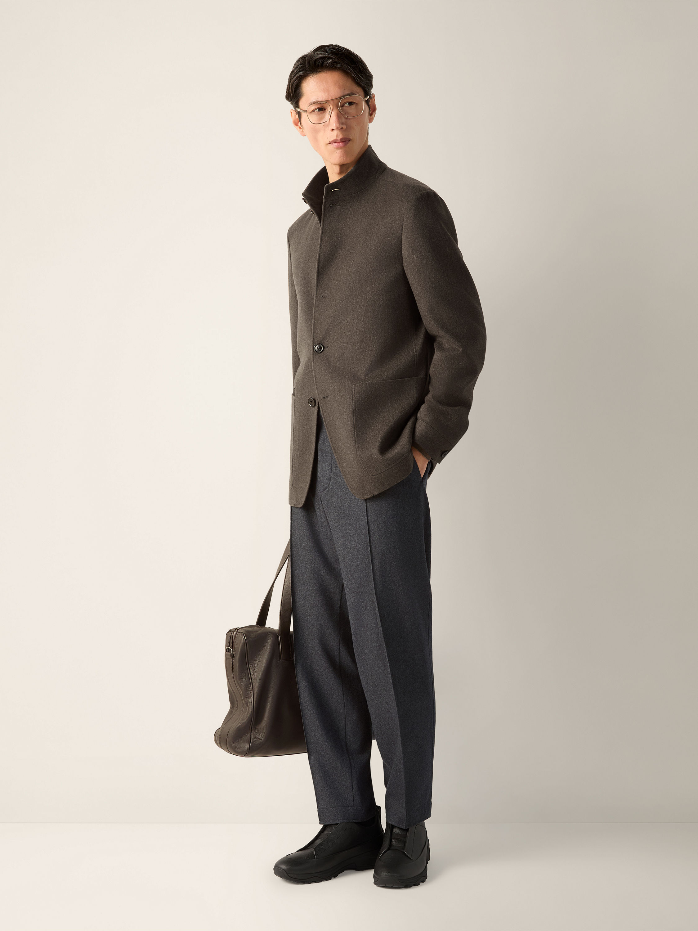 Dark Grey Mélange Wool Silk and Cashmere Pants Product detail photo #2