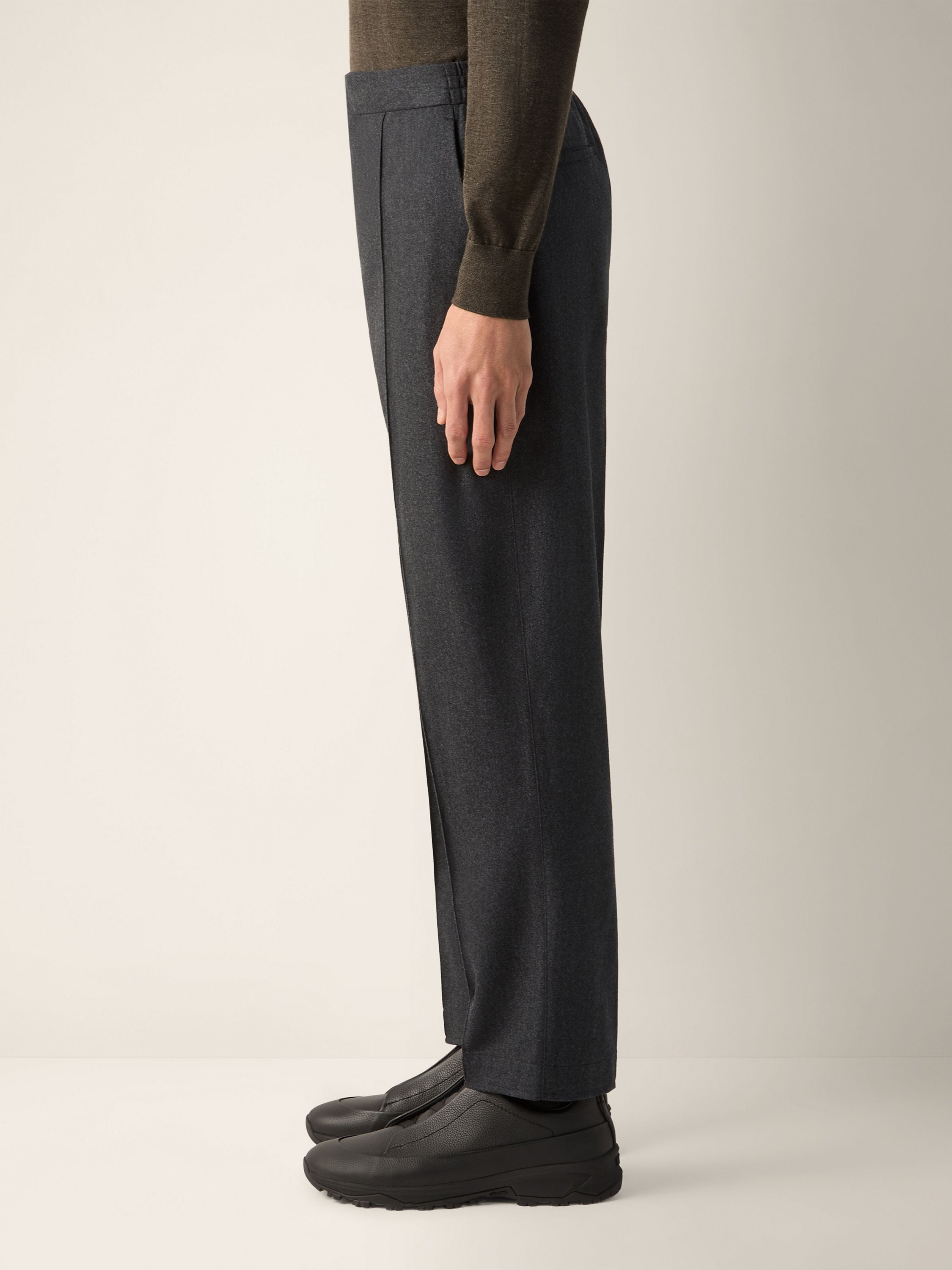 Dark Grey Mélange Wool Silk and Cashmere Pants Product detail photo #3