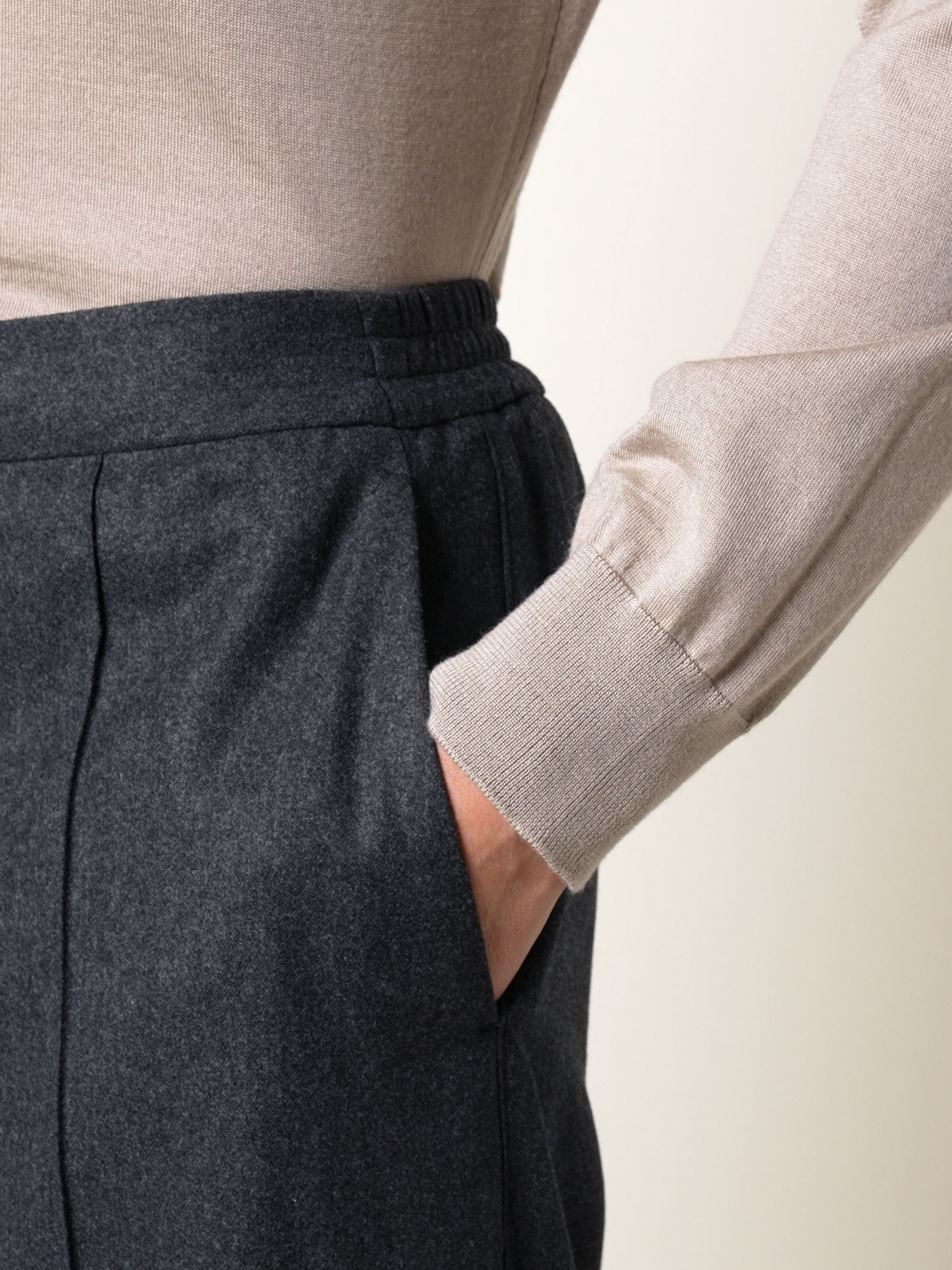 Dark Grey Mélange Wool Silk and Cashmere Pants