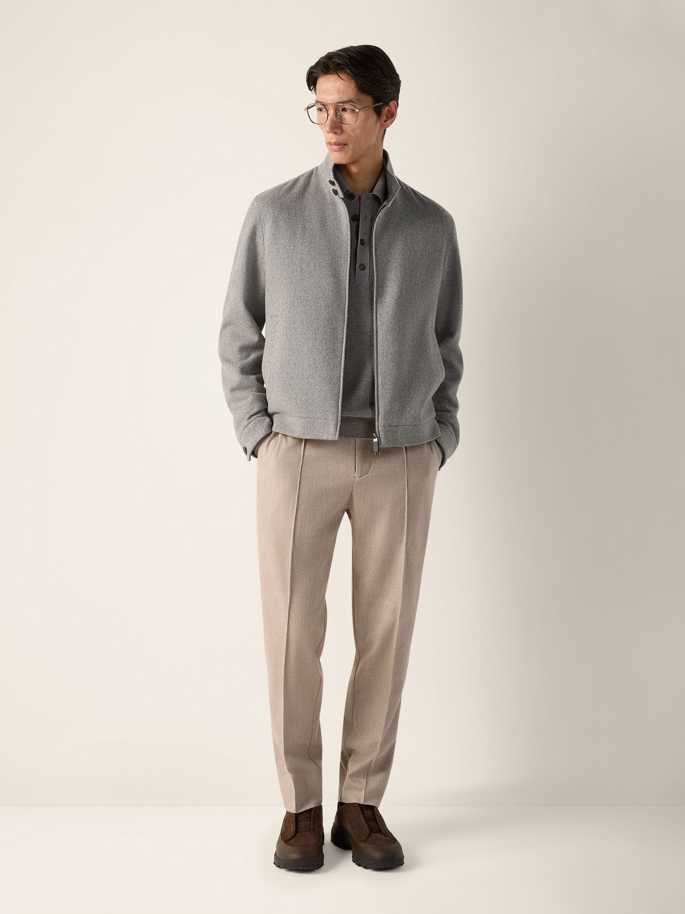 Light Taupe Mélange Wool Silk and Cashmere Pants Product detail photo #2