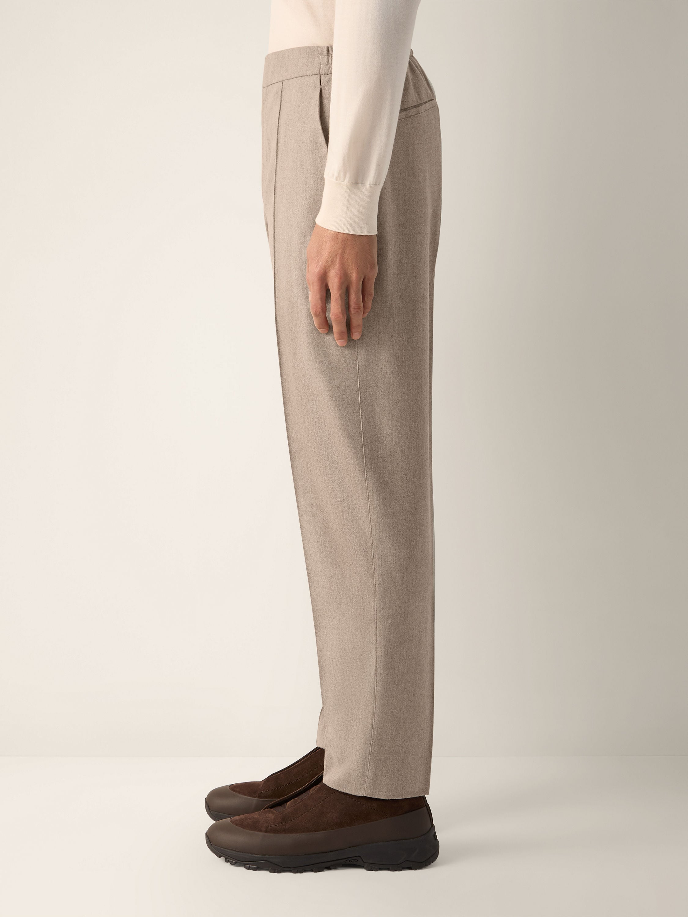 Light Taupe Mélange Wool Silk and Cashmere Pants Product detail photo #3