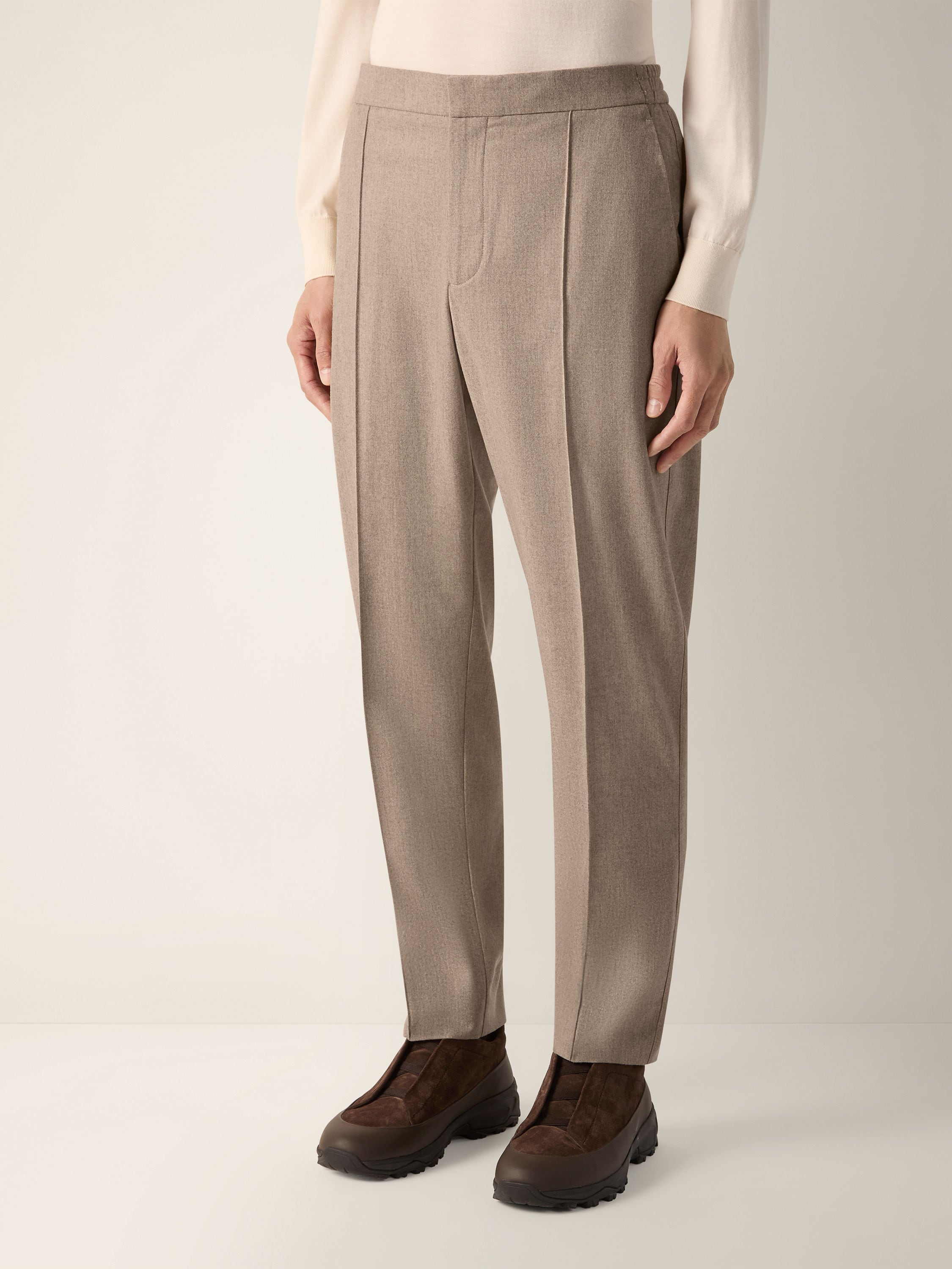Light Taupe Mélange Wool Silk and Cashmere Pants Product detail photo #4
