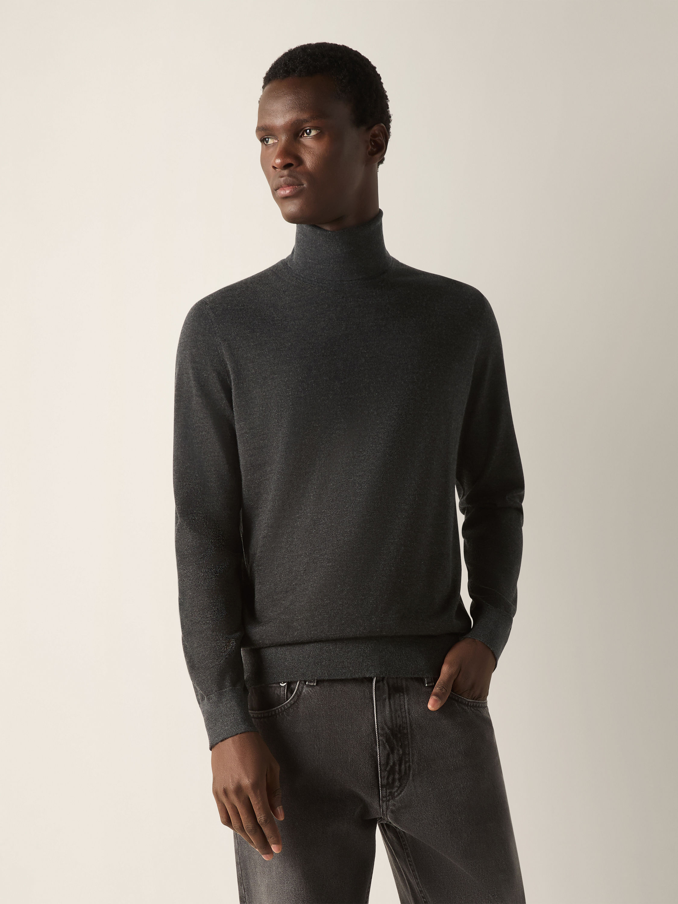 Dark Grey Mélange Cashseta Turtleneck Product detail photo #3
