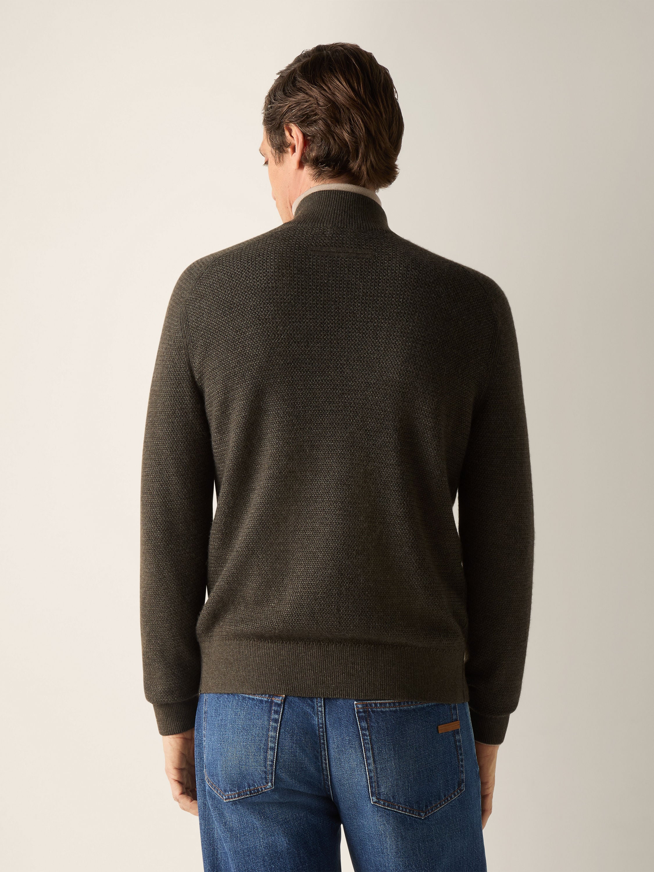 Dark Olive Green and Dark Grey Cashseta Full Zip Cardigan Product detail photo #4