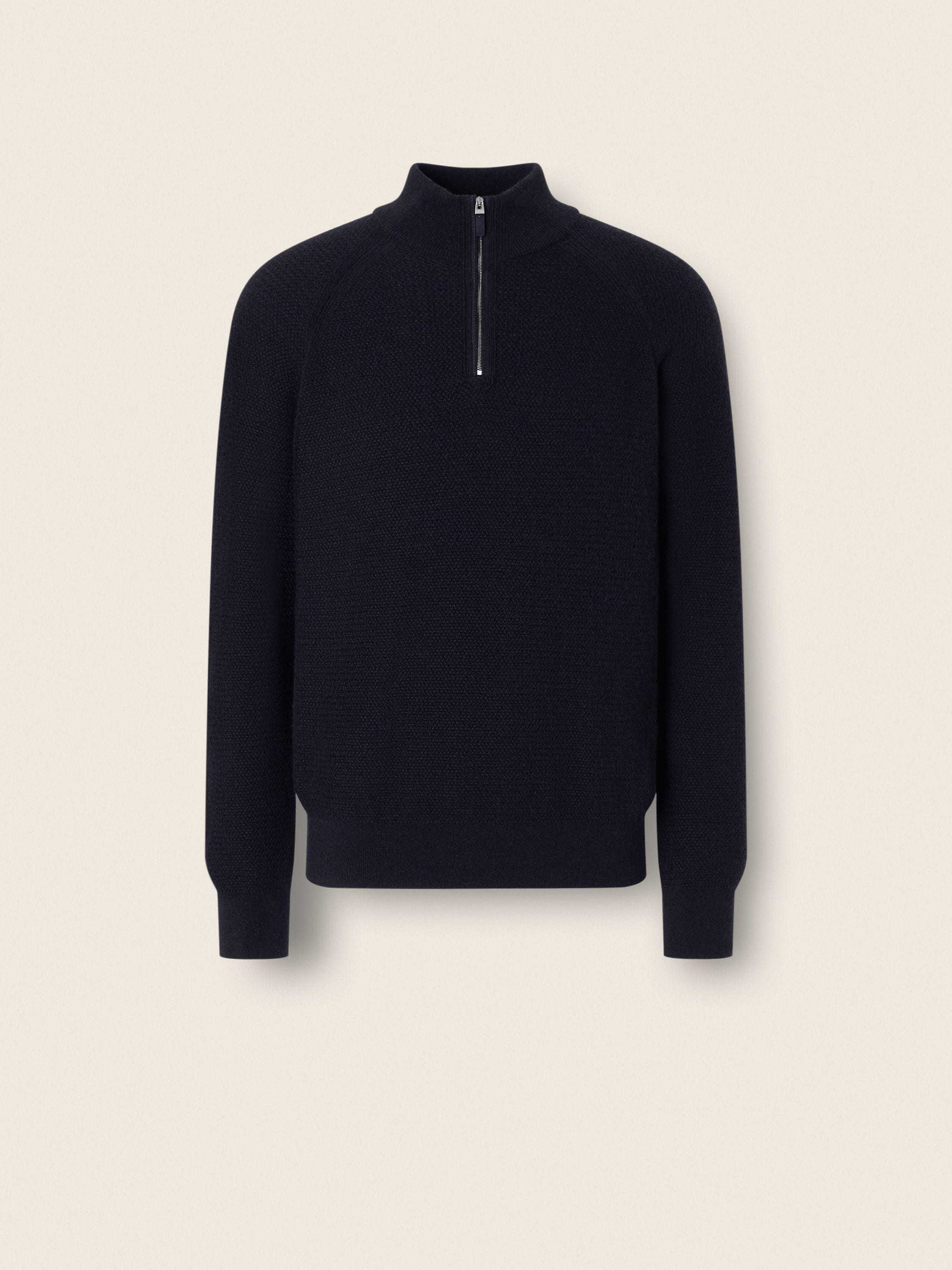 Navy Blue Oasi Cashmere Zip Mock Sweater Main product photo
