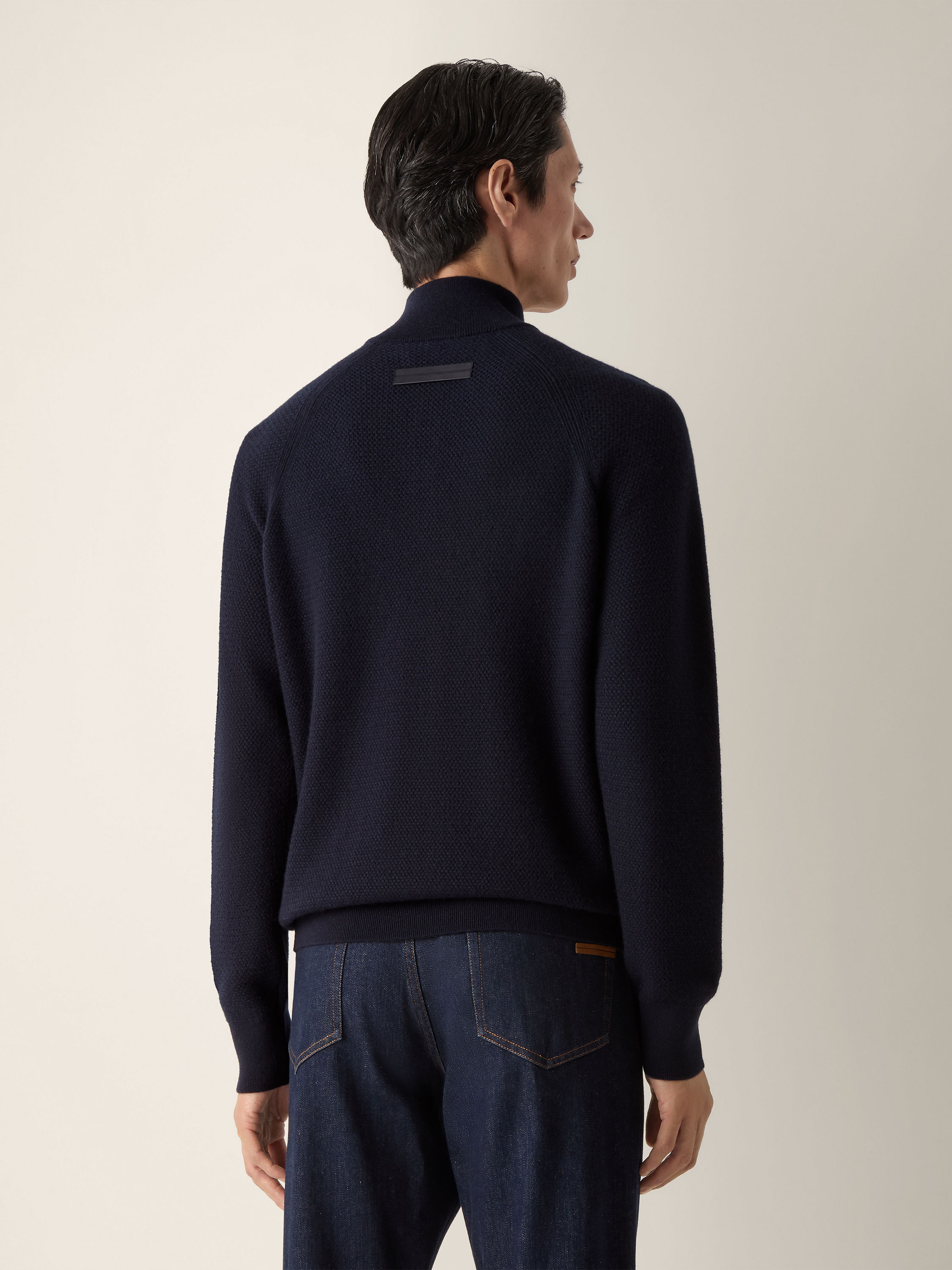 Navy Blue Oasi Cashmere Zip Mock Sweater Product detail photo #4