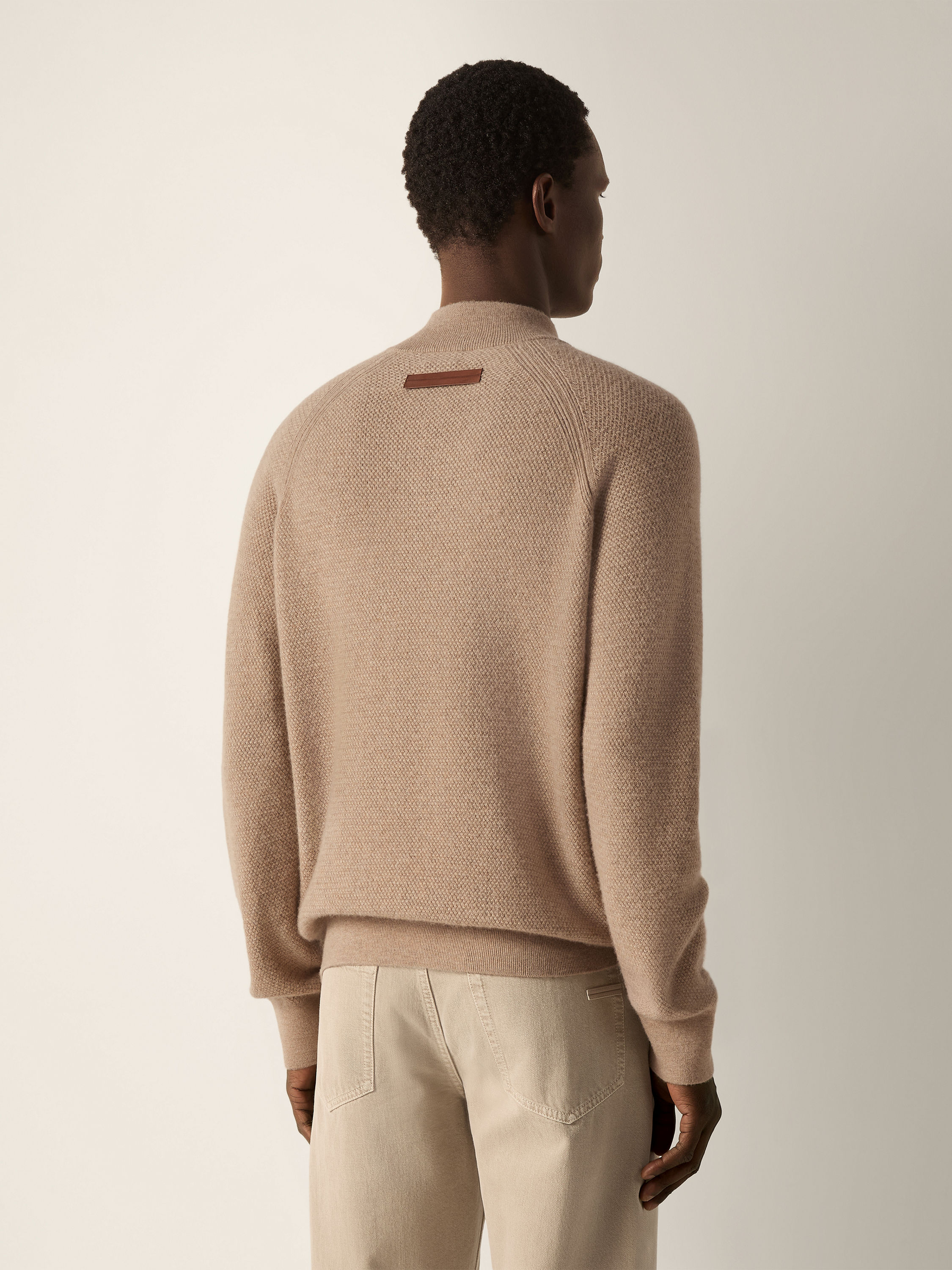 Light Beige Mélange Oasi Cashmere Zip Mock Sweater Product detail photo #5