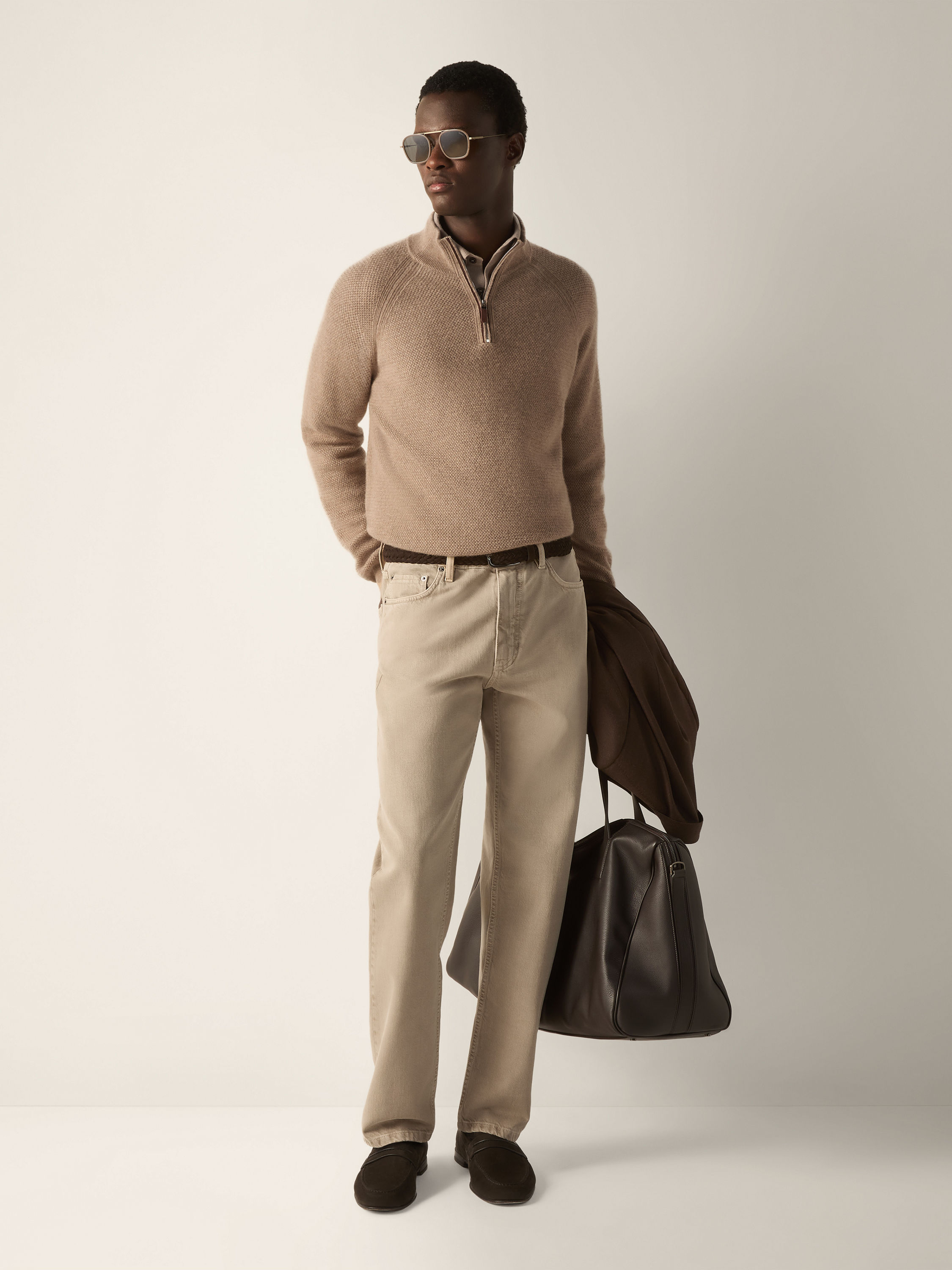 Light Beige Mélange Oasi Cashmere Zip Mock Sweater Product detail photo #2