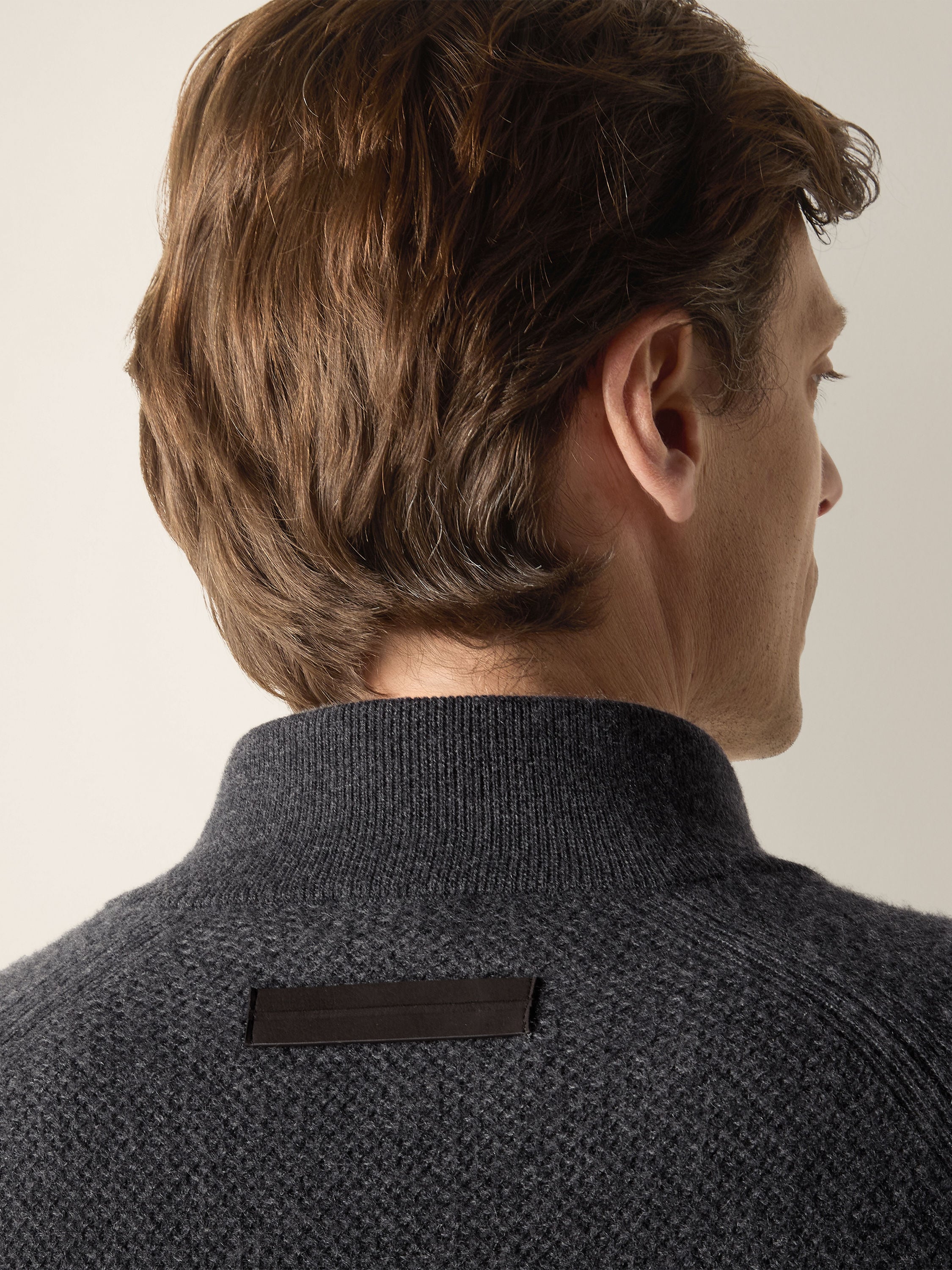 Dark Grey Mélange Oasi Cashmere Zip Mock Sweater Product detail photo #1