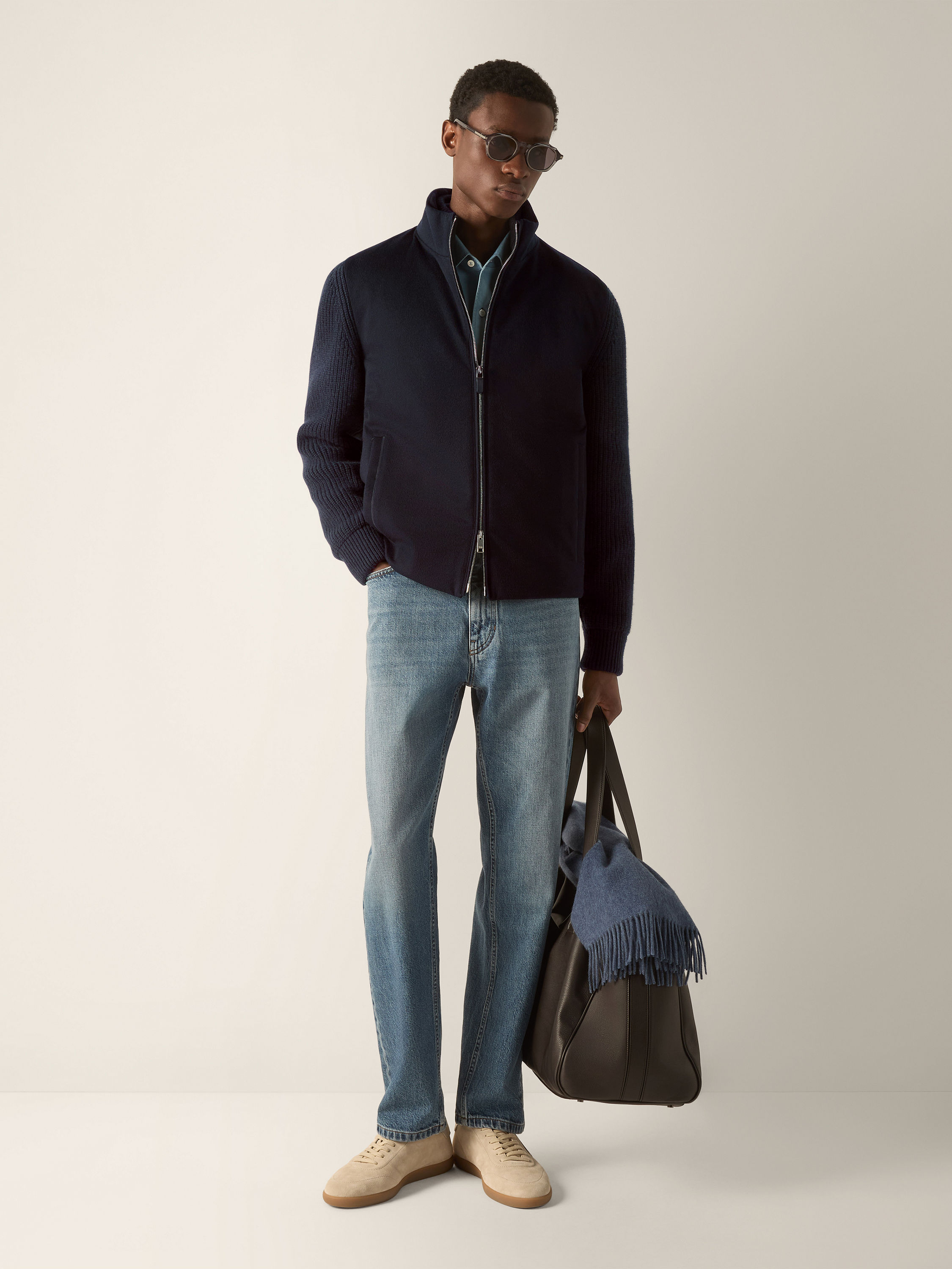 Navy Blue Oasi Cashmere Full Zip Cardigan Product detail photo #1