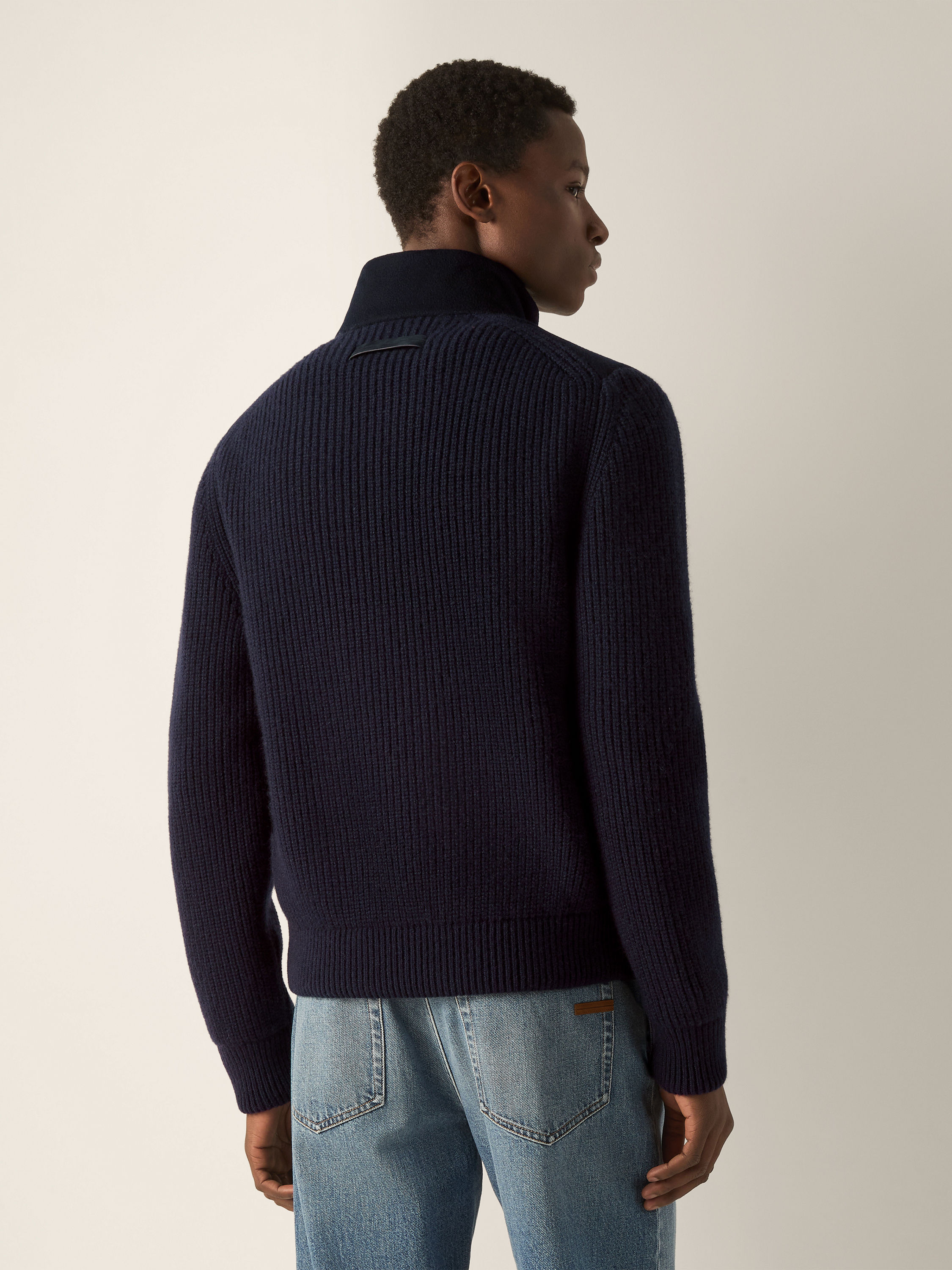 Navy Blue Oasi Cashmere Full Zip Cardigan Product detail photo #5