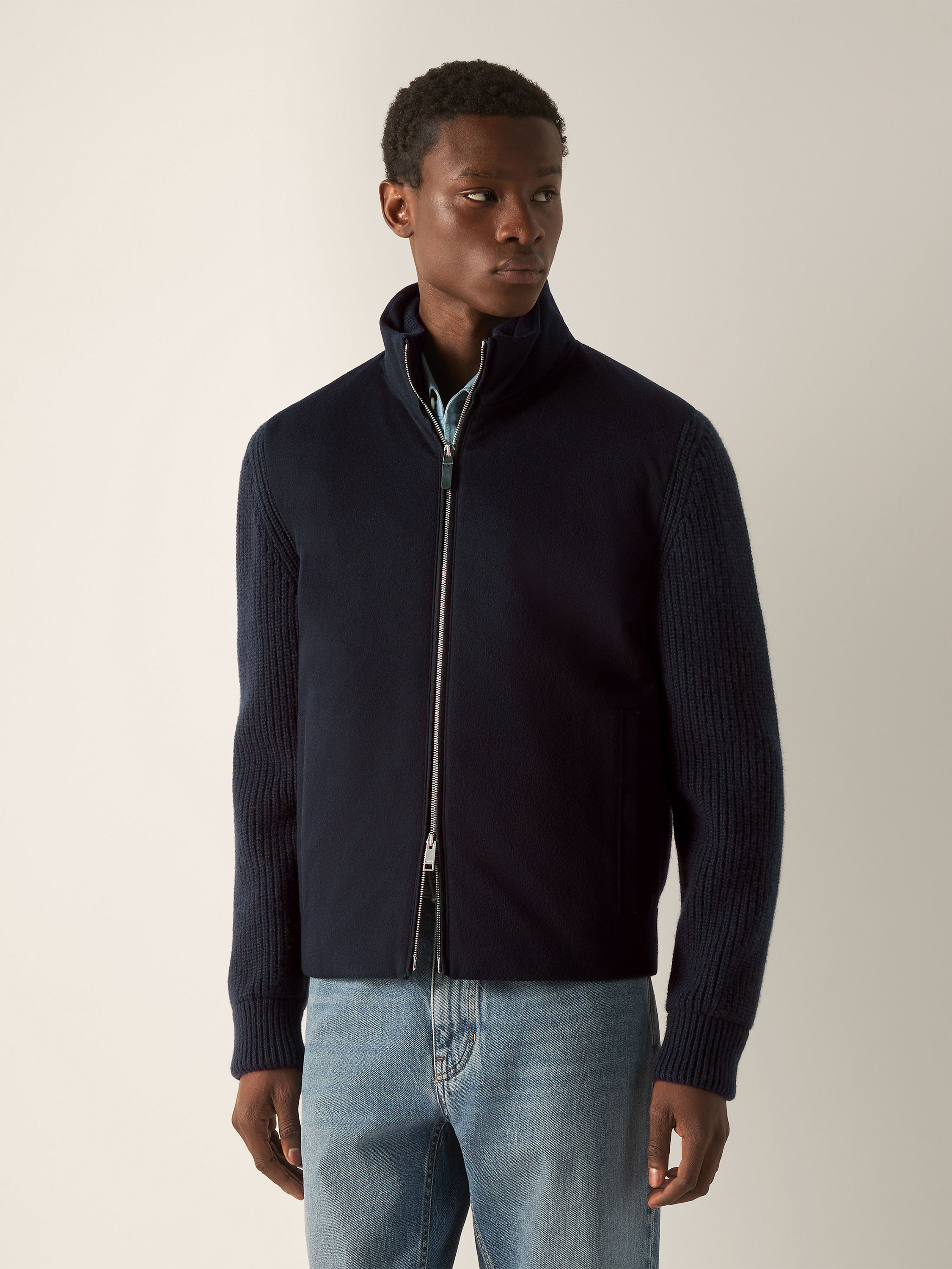 Navy Blue Oasi Cashmere Full Zip Cardigan Product detail photo #3