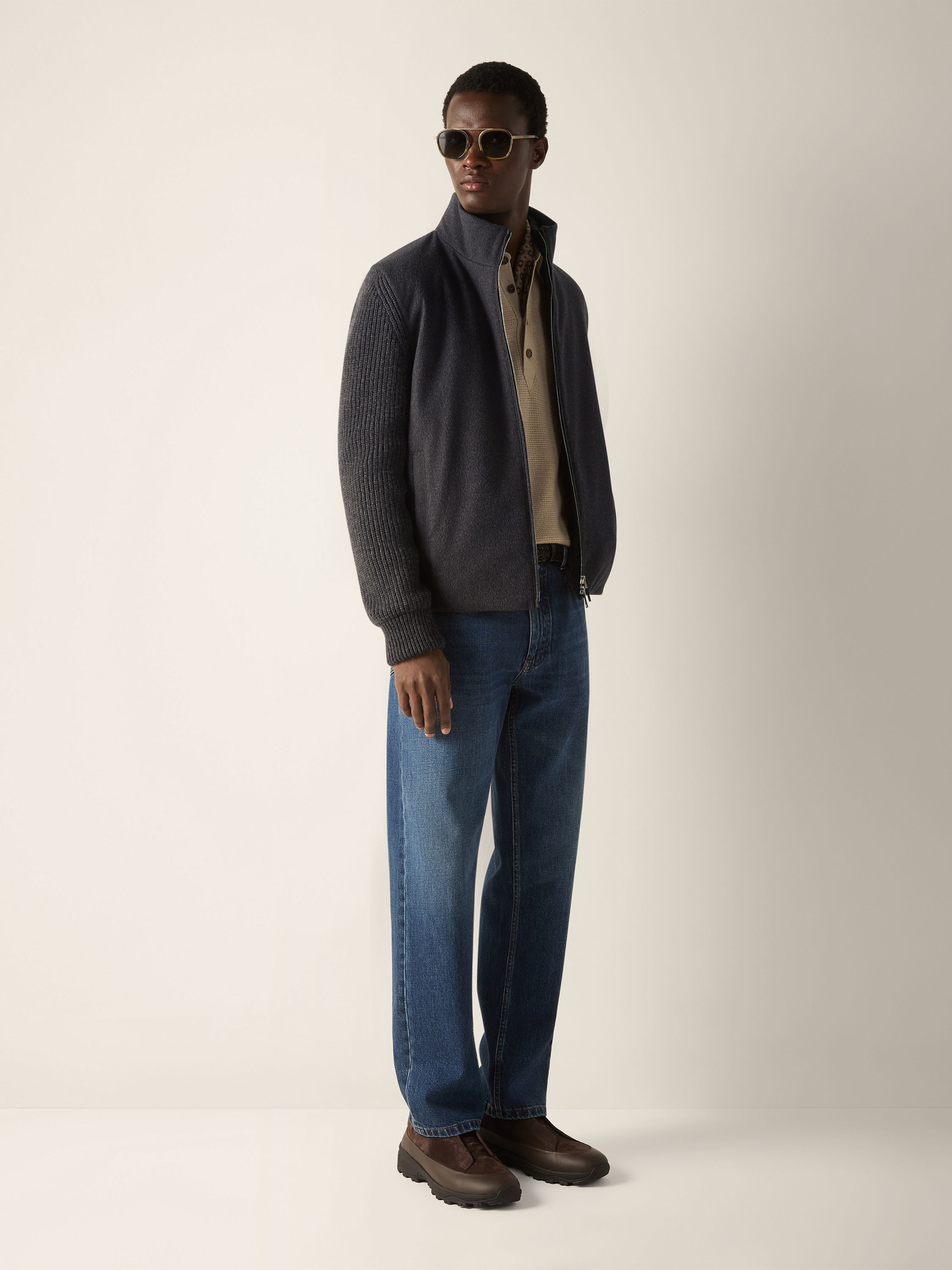 Dark Grey Mélange Oasi Cashmere Full Zip Cardigan Product detail photo #1