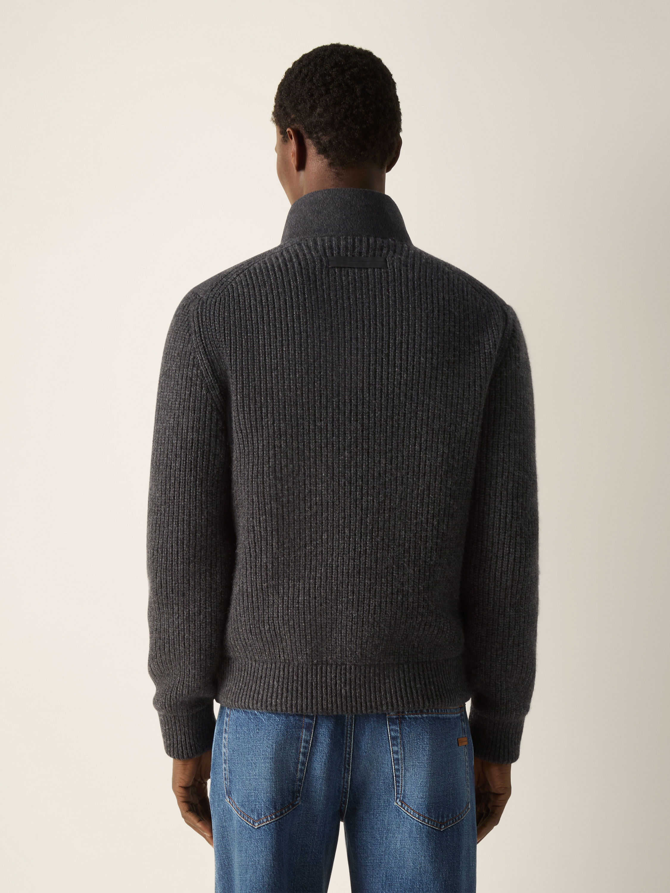 Dark Grey Mélange Oasi Cashmere Full Zip Cardigan Product detail photo #5
