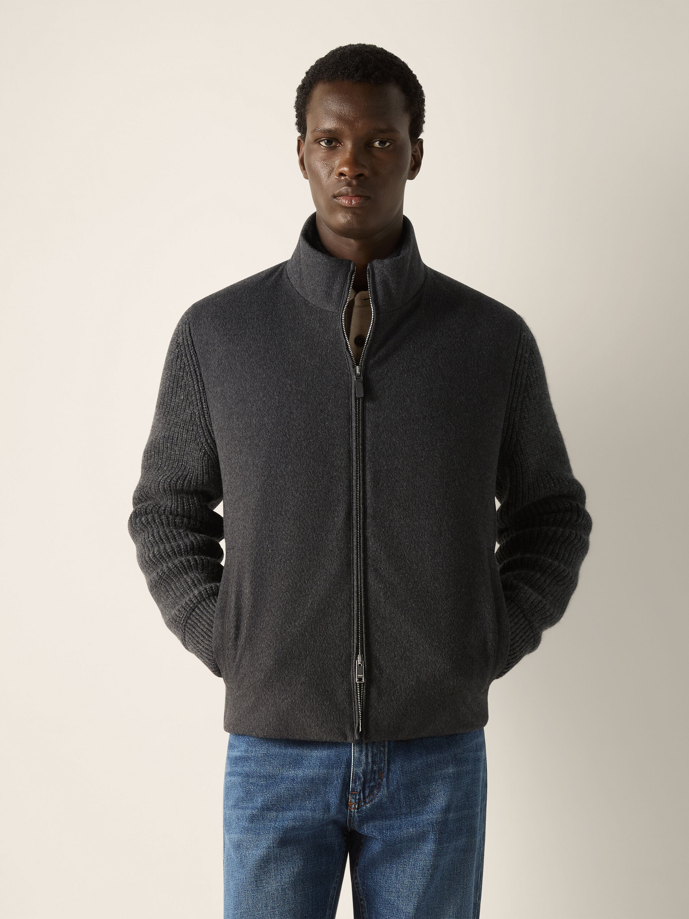 Dark Grey Mélange Oasi Cashmere Full Zip Cardigan Product detail photo #3