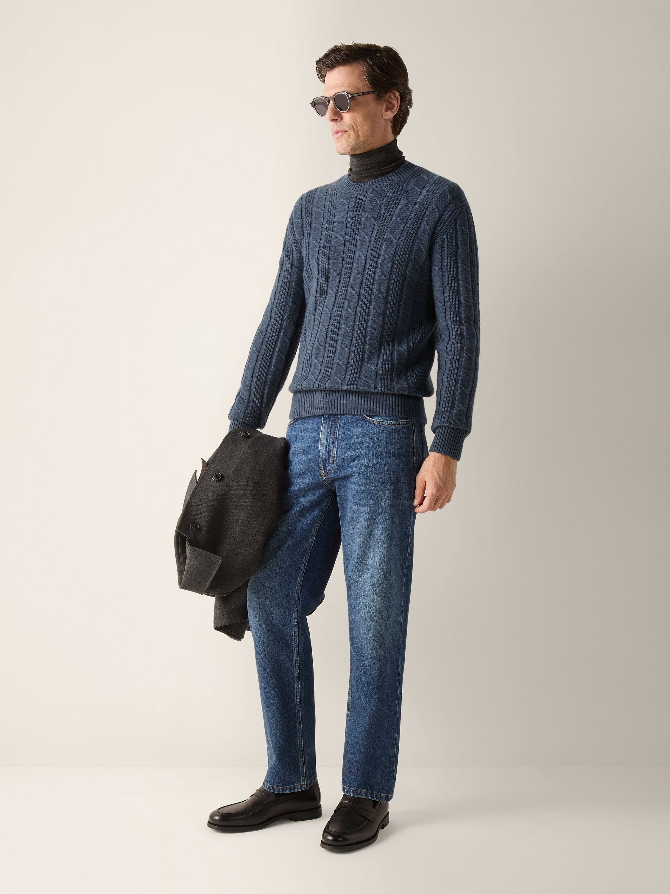 Light Blue Mélange Oasi Cashmere Crewneck Product detail photo #2