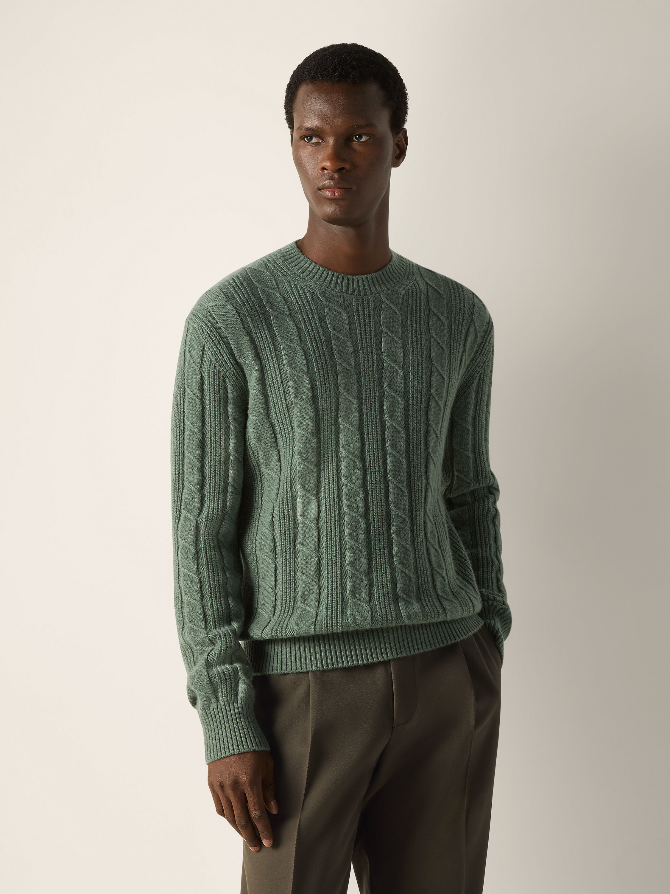 Light Green Mélange Oasi Cashmere Crewneck Product detail photo #3