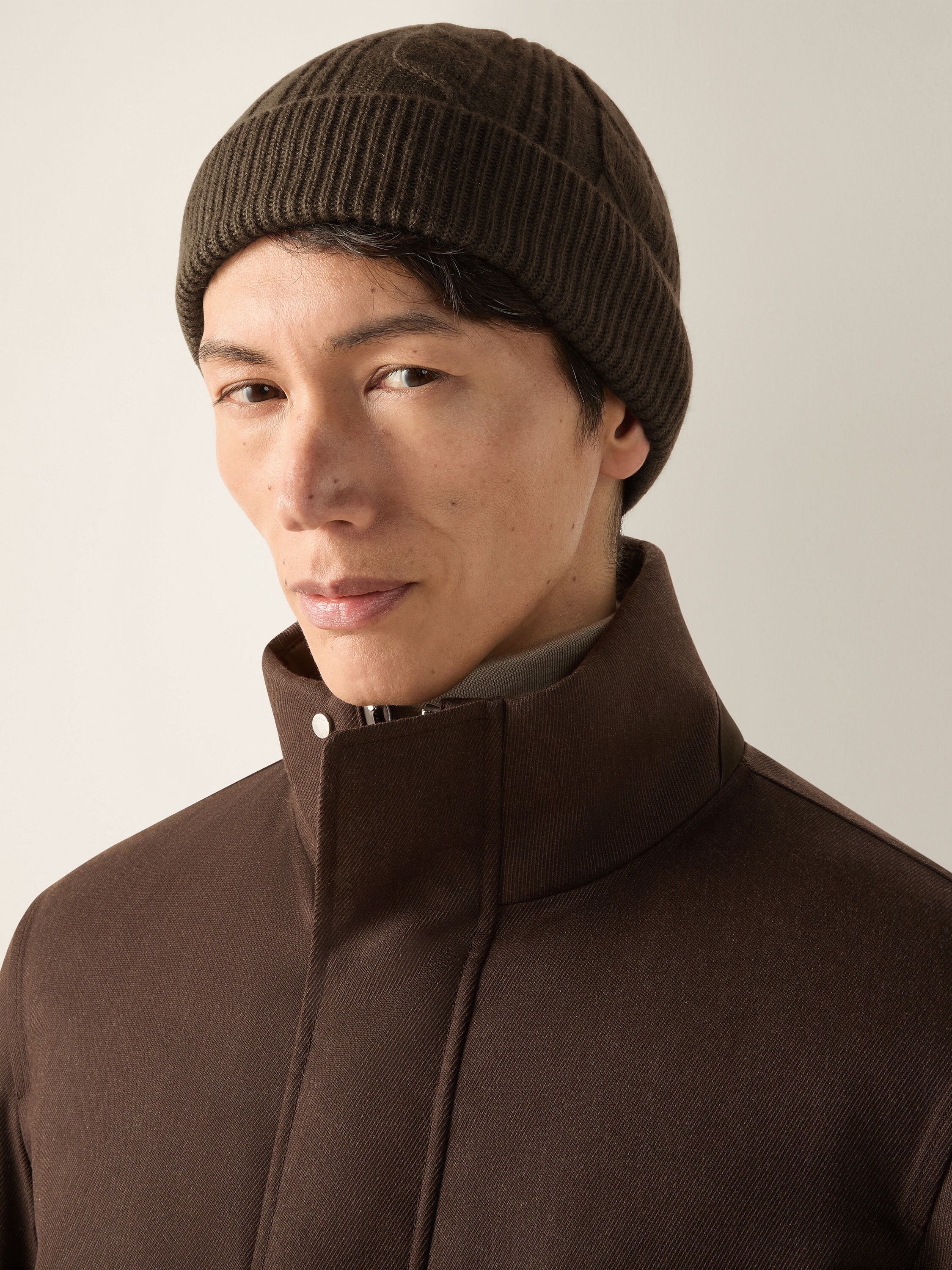 Dark Olive Green Mélange Oasi Cashmere Beanie Product detail photo #2