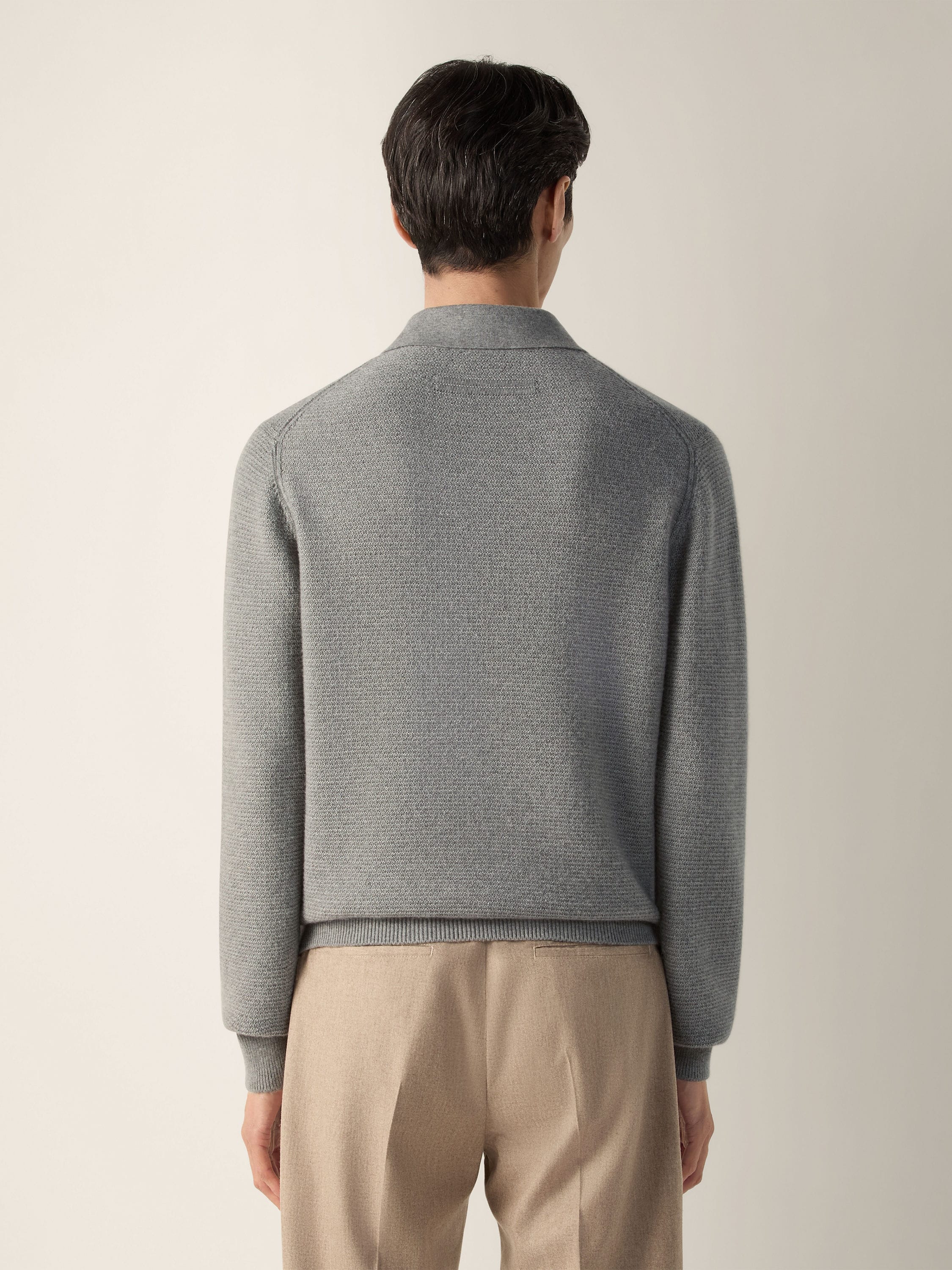 Grey Mélange Oasi Cashmere Polo Shirt Product detail photo #5
