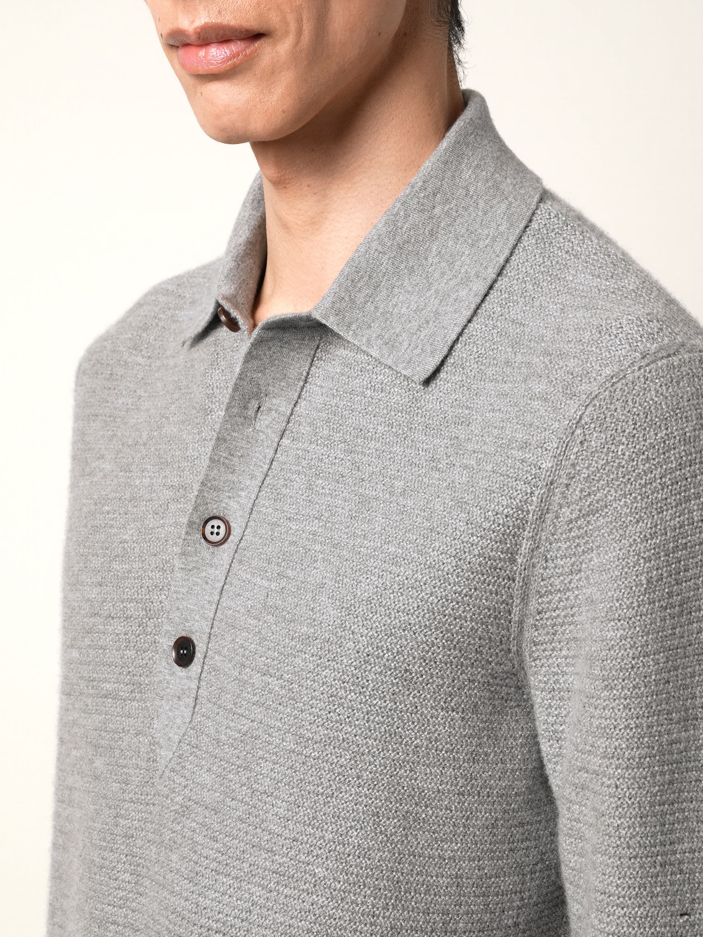 Grey Mélange Oasi Cashmere Polo Shirt
