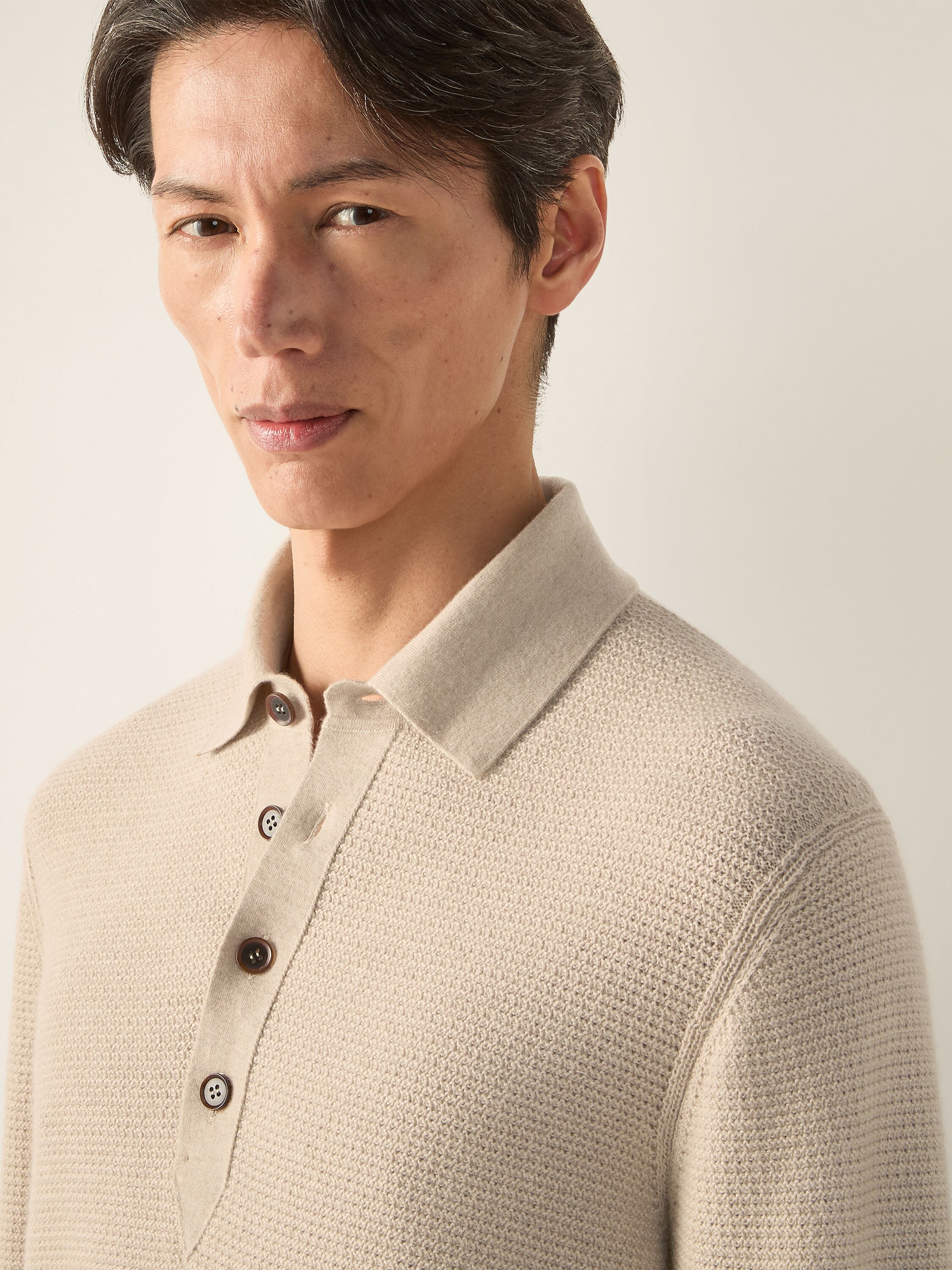 混奶白色 Oasi Cashmere 绿洲羊绒 Polo 衫 产品细节图 #1