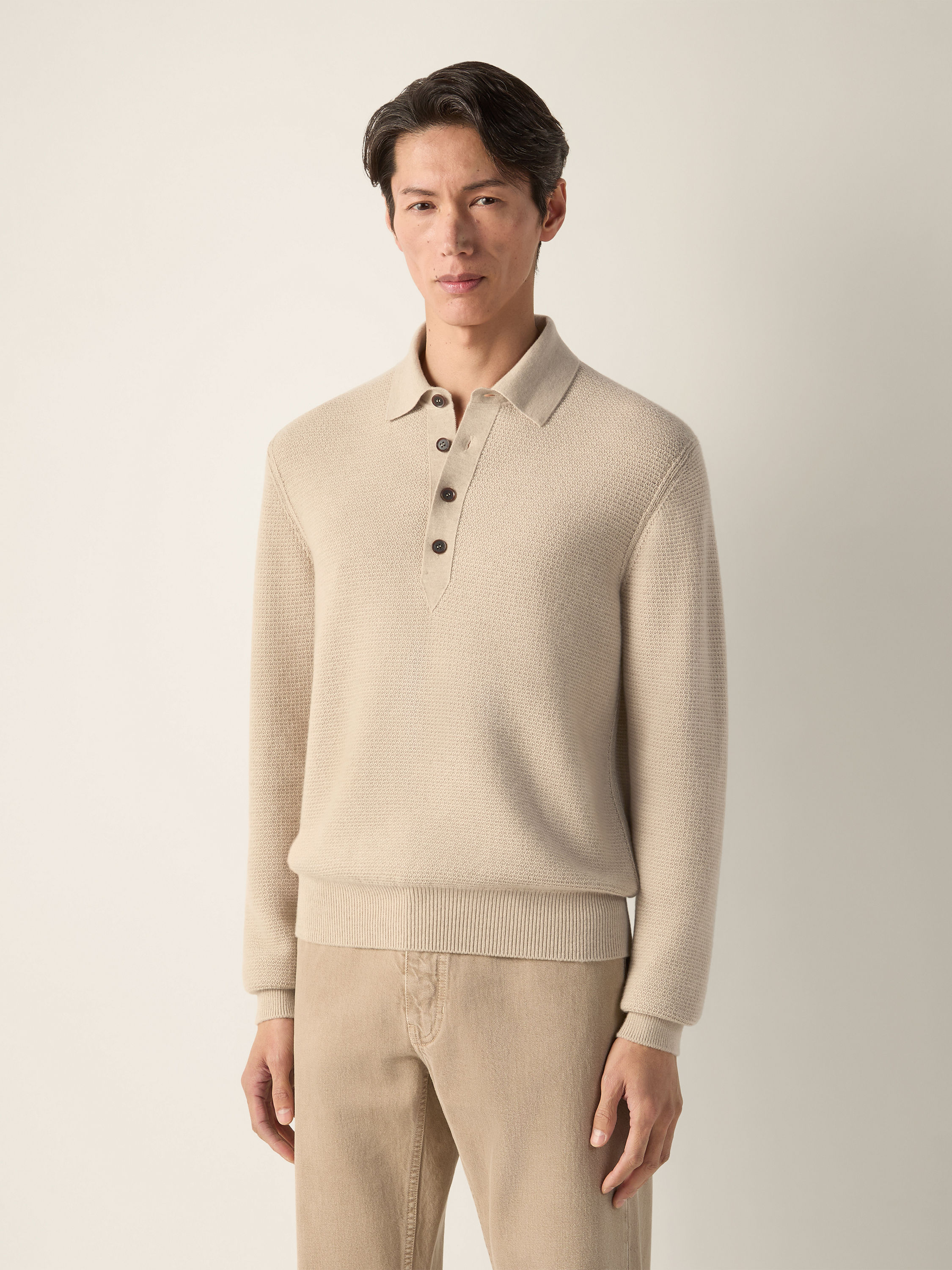 混奶白色 Oasi Cashmere 绿洲羊绒 Polo 衫 产品细节图 #3